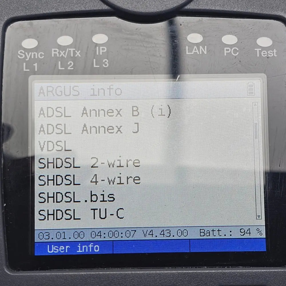 Intec Argus 165 left side view showing test connectors and SFP port