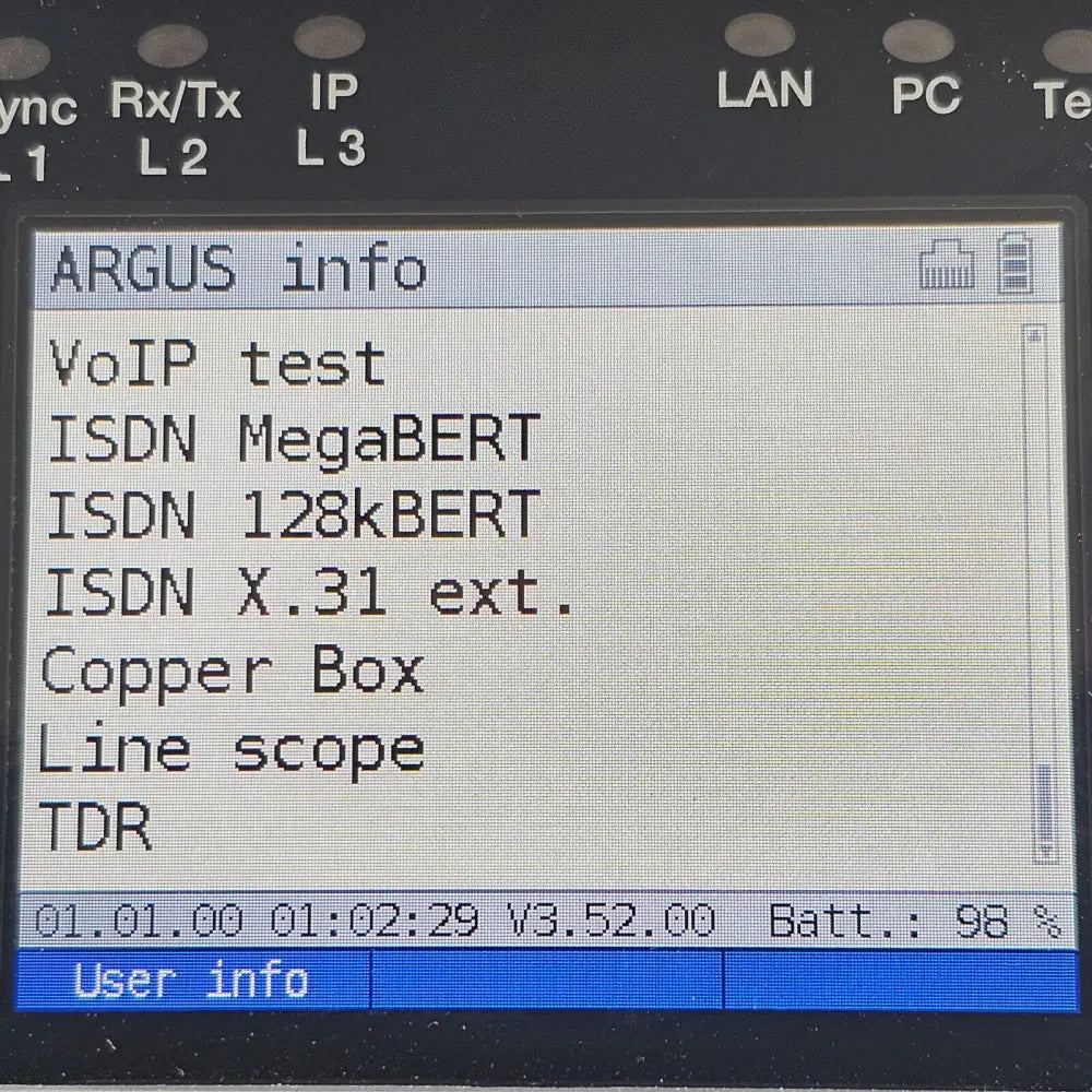 Intec Argus 166 displaying VDSL test results on screen