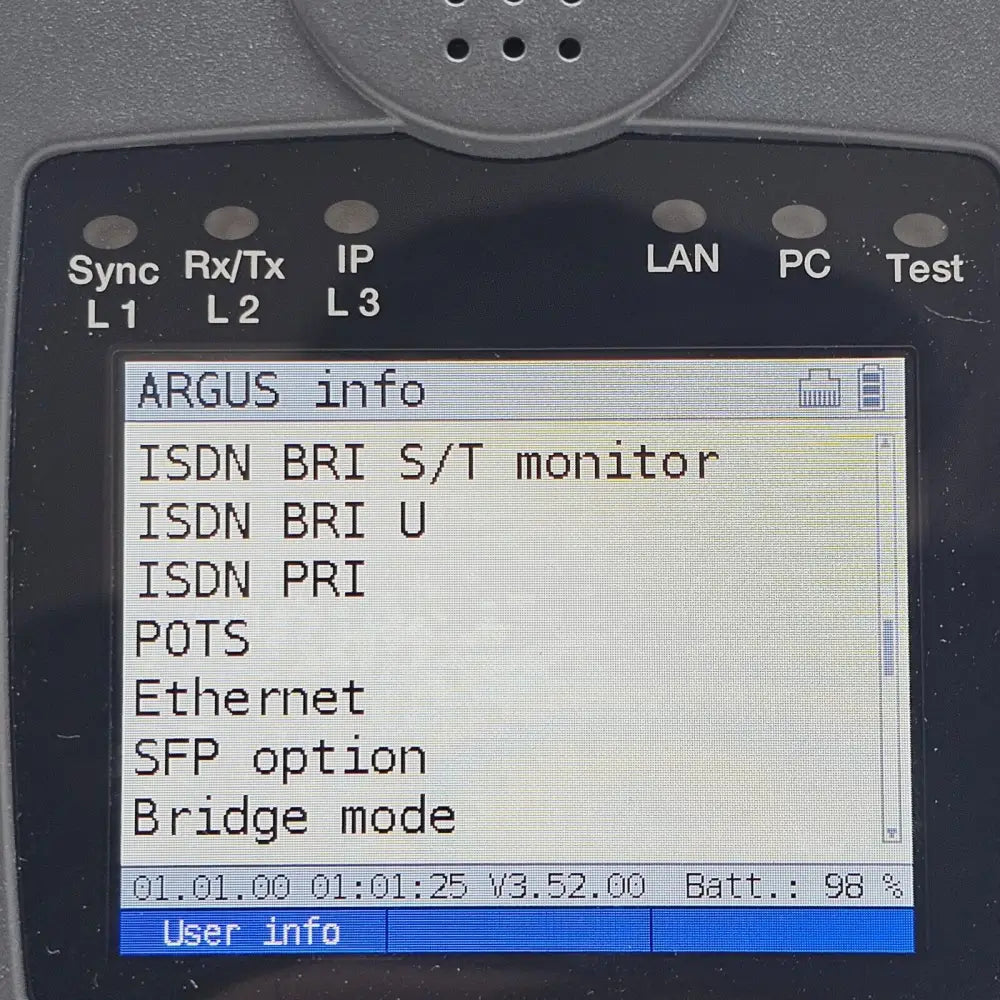 Intec Argus 166 top panel showing SFP and DSL test connectors