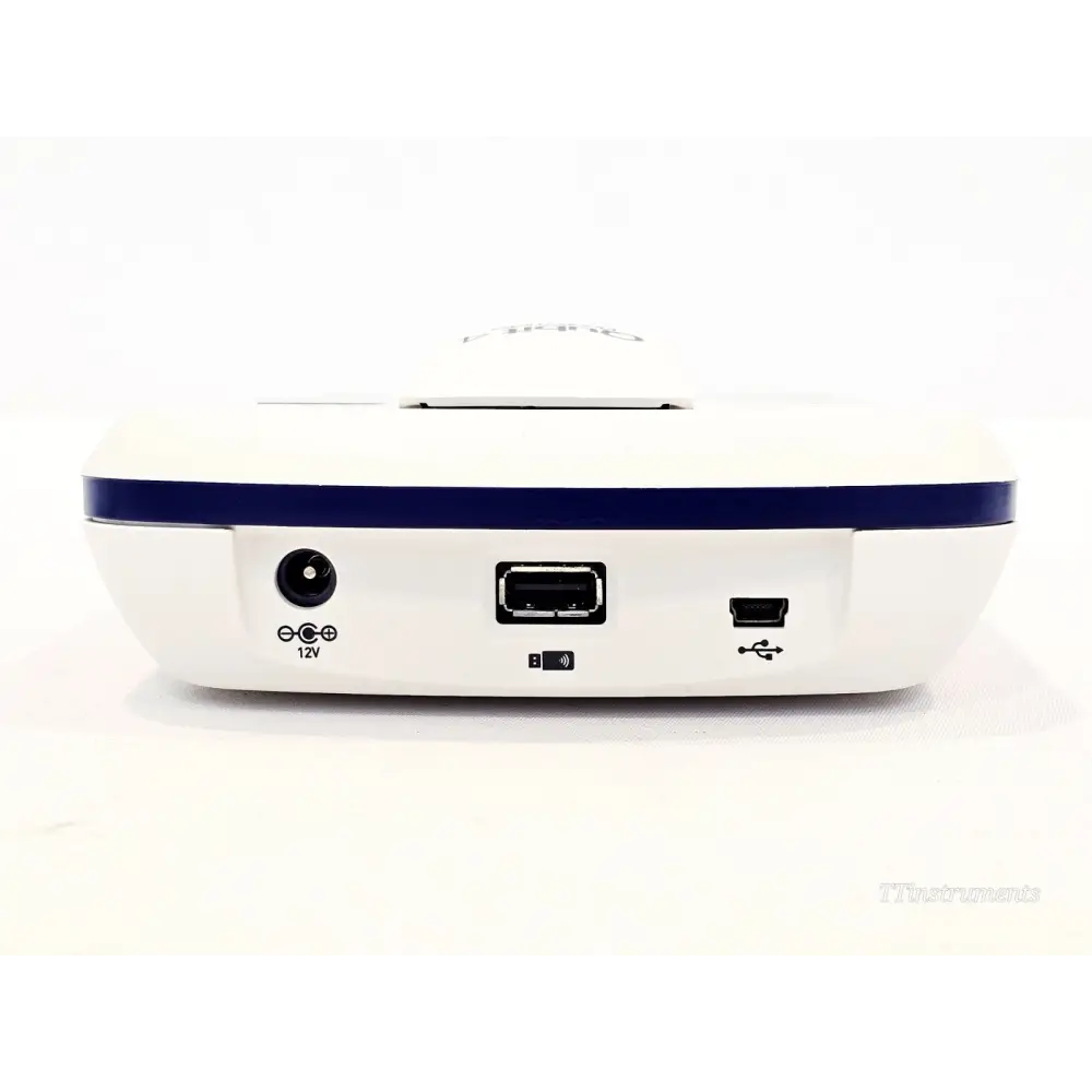 Invitrogen Qubit 4 Fluorometer Q33226 rear port panel showing 12V DC power inlet, USB-A and mini USB ports