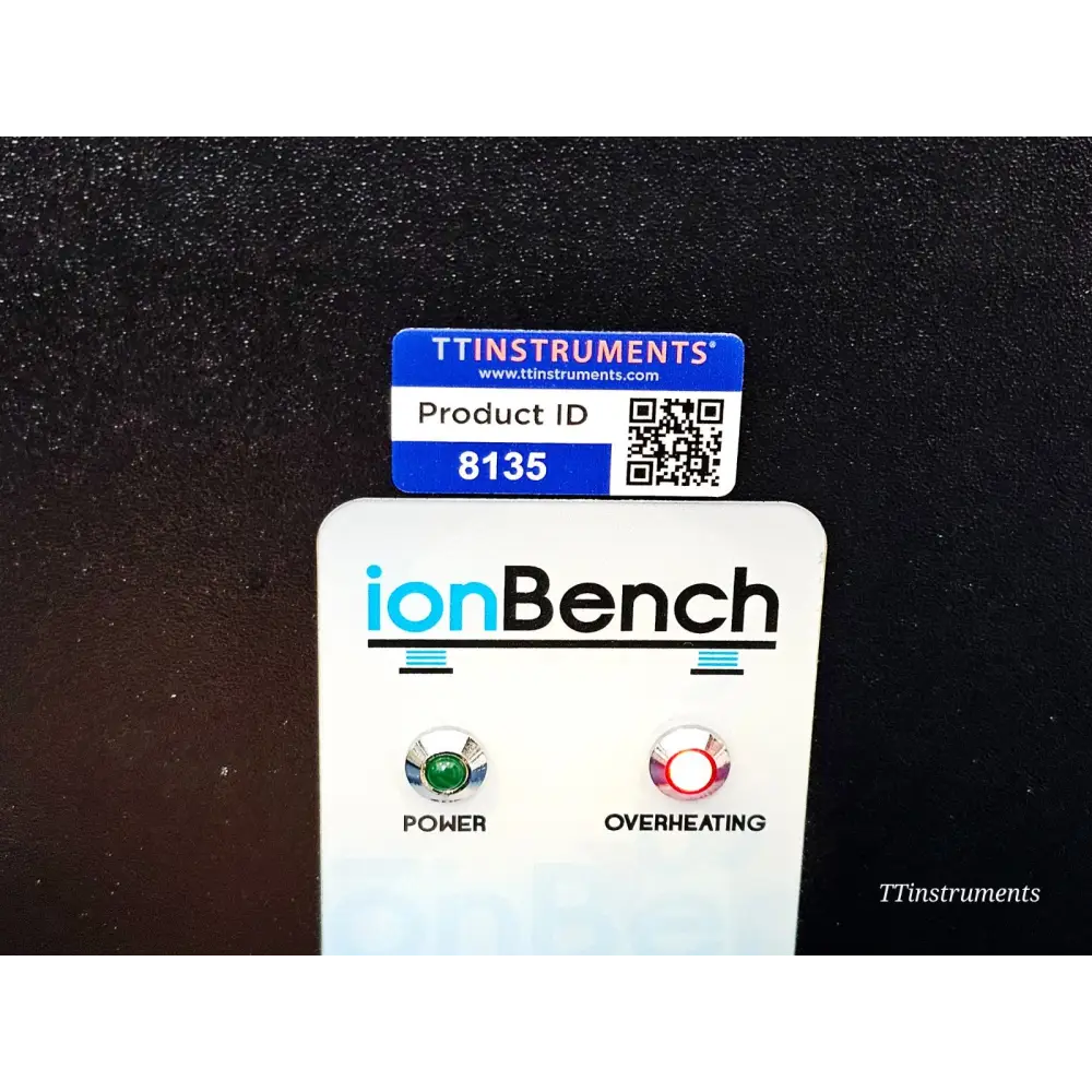 ionBench BCH120NE78 front panel close-up showing Power and Overheating indicator lights and TTInstruments product ID 8135