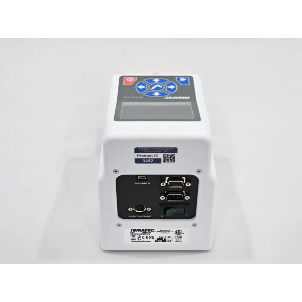 Ismatec Reglo ICC pump rear panel showing USB and RS-232 connectivity ports