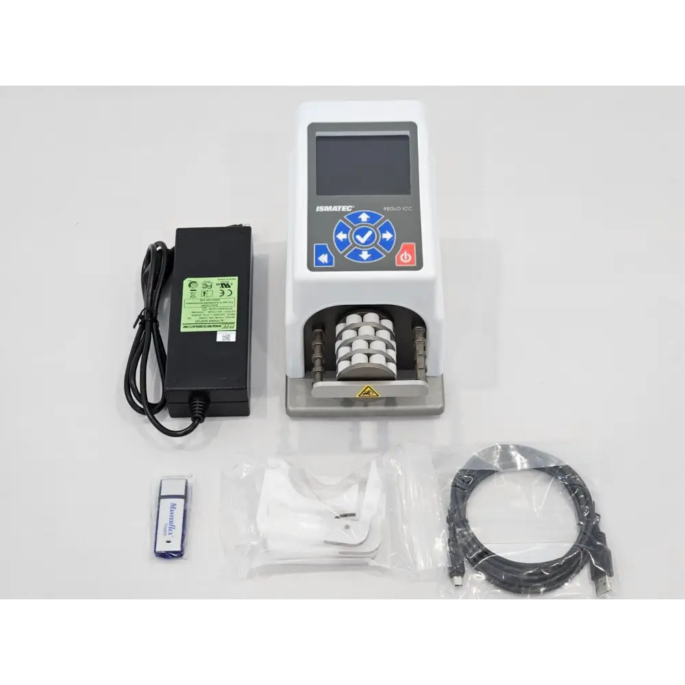 Ismatec Reglo ICC 4-channel peristaltic pump front view showing control panel and cassette heads