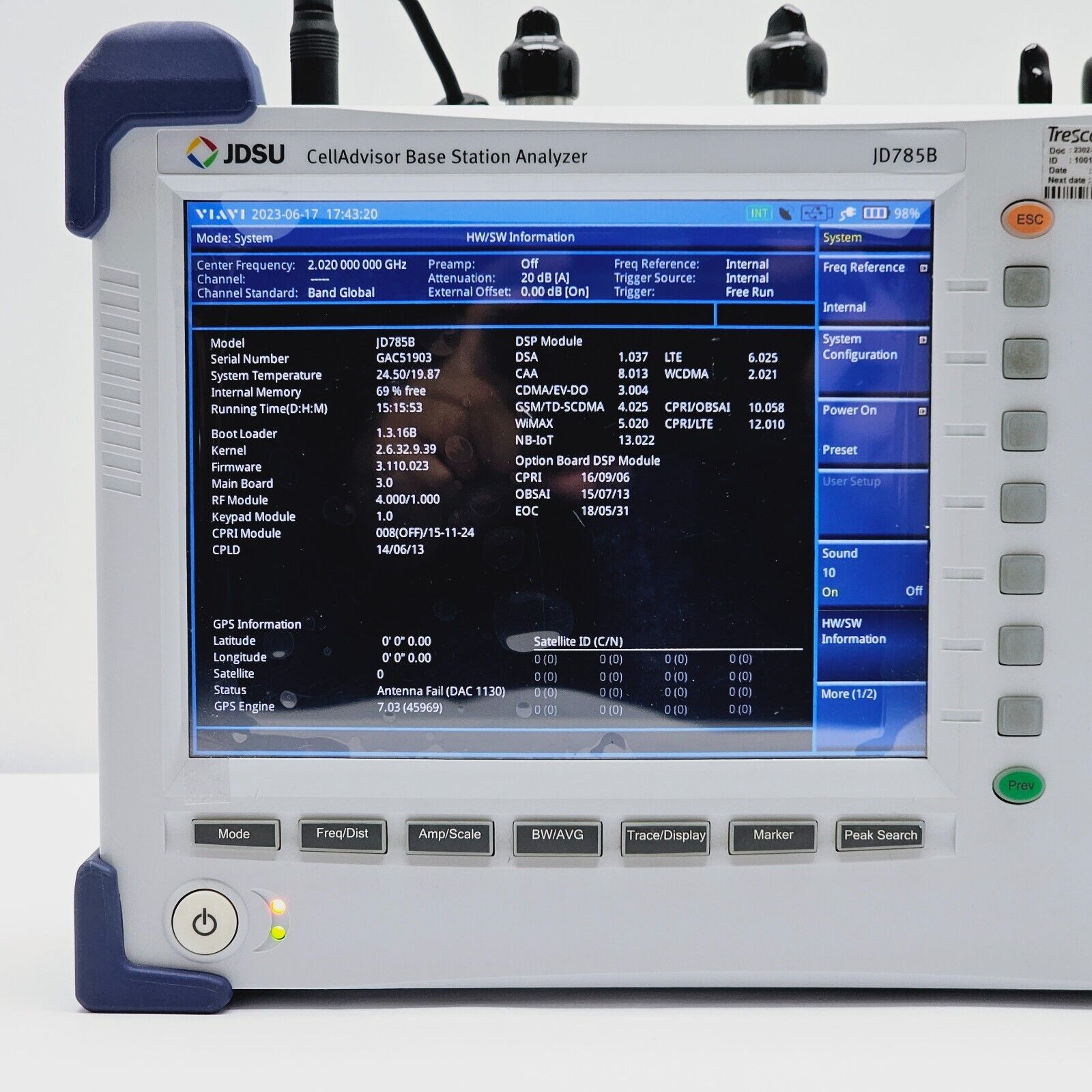 JDSU Calibrated JD785B CellAdvisor Base Station Analyzer 9kHz-8GHz w/ JD72450509