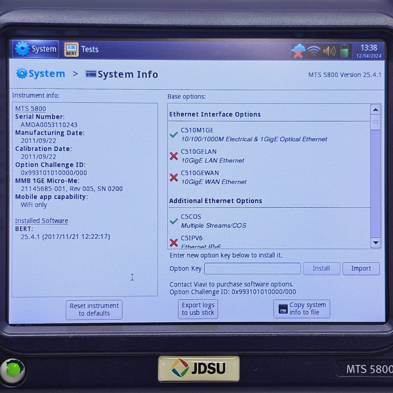 JDSU MTS 5800 w/ 5801 1G Network Tester Optical Electrical & 1/2/4G Fibre Channe