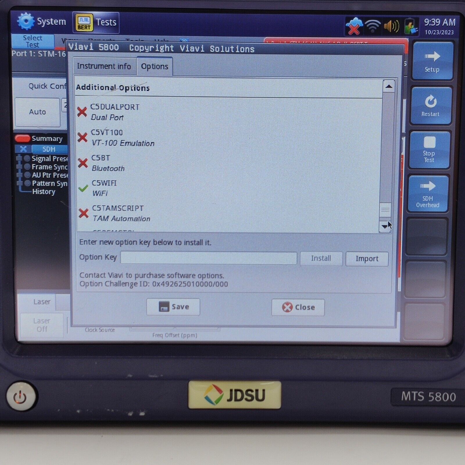 JDSU MTS-5800 w/ 5801P SDH SONET PDH E1/DS1/DS3/STS-1/E3/E4/STM-1e Electrical