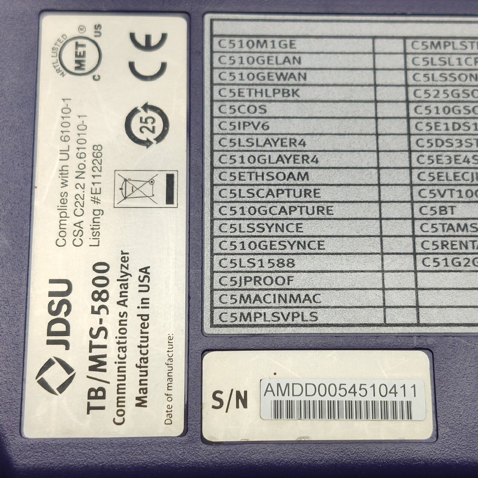 JDSU MTS-5800 w/ 5801P SDH SONET PDH E1/DS1/DS3/STS-1/E3/E4/STM-1e Electrical