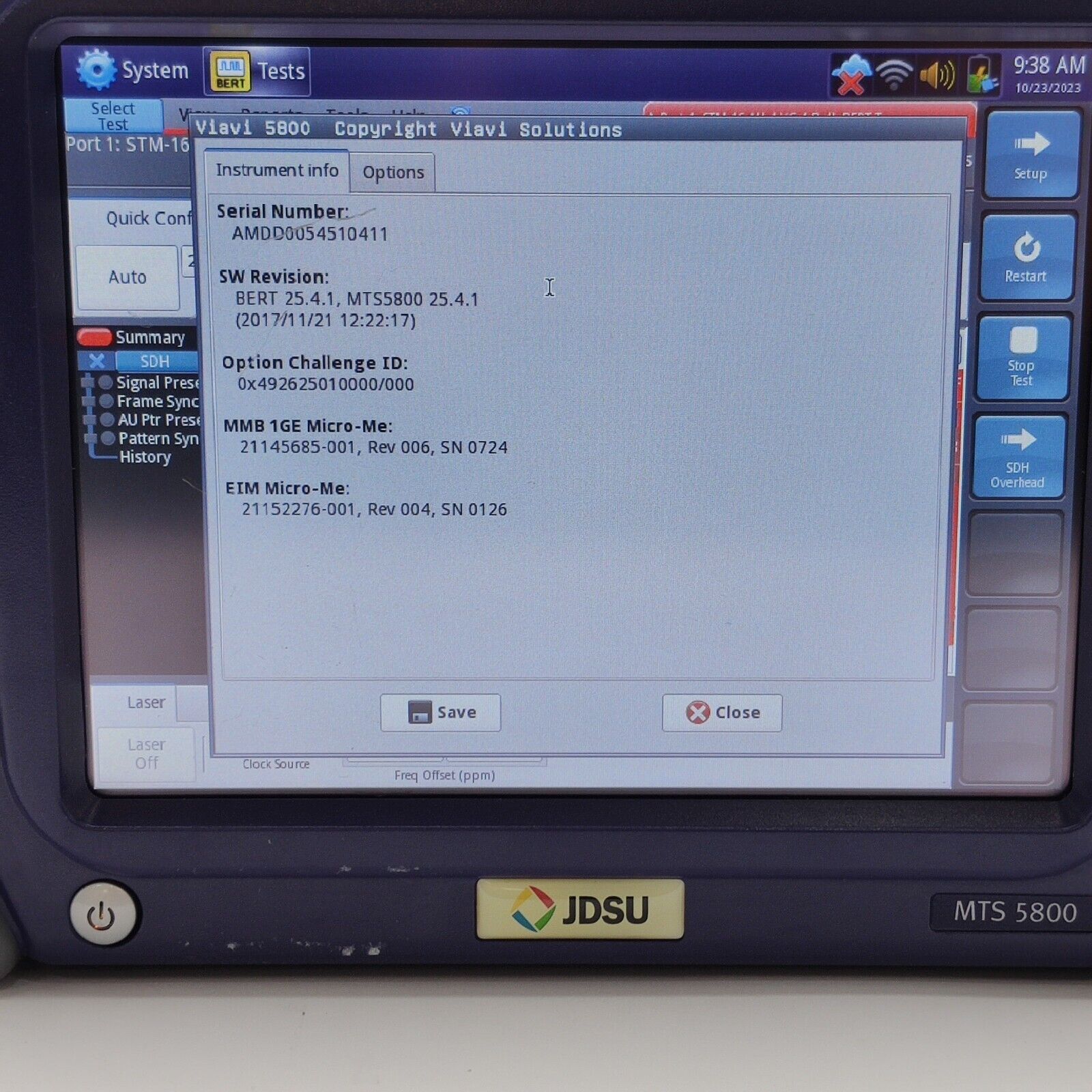 JDSU MTS-5800 w/ 5801P SDH SONET PDH E1/DS1/DS3/STS-1/E3/E4/STM-1e Electrical