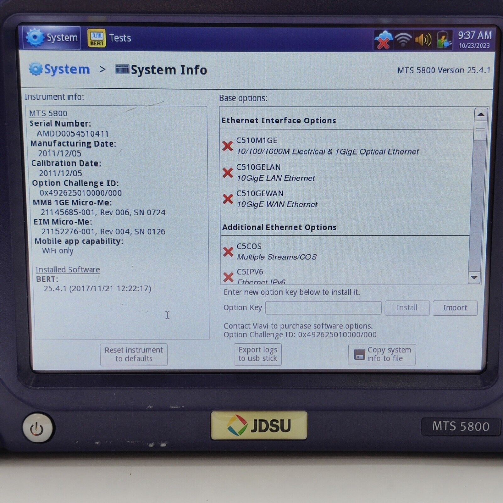 JDSU MTS-5800 w/ 5801P SDH SONET PDH E1/DS1/DS3/STS-1/E3/E4/STM-1e Electrical