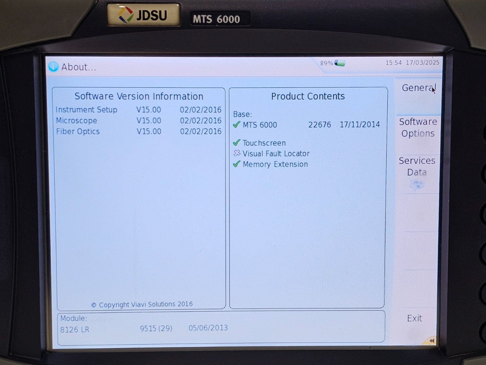 JDSU MTS 6000 with 8126 LR OTDR 1310/1550 nm Singlemode Long Range
