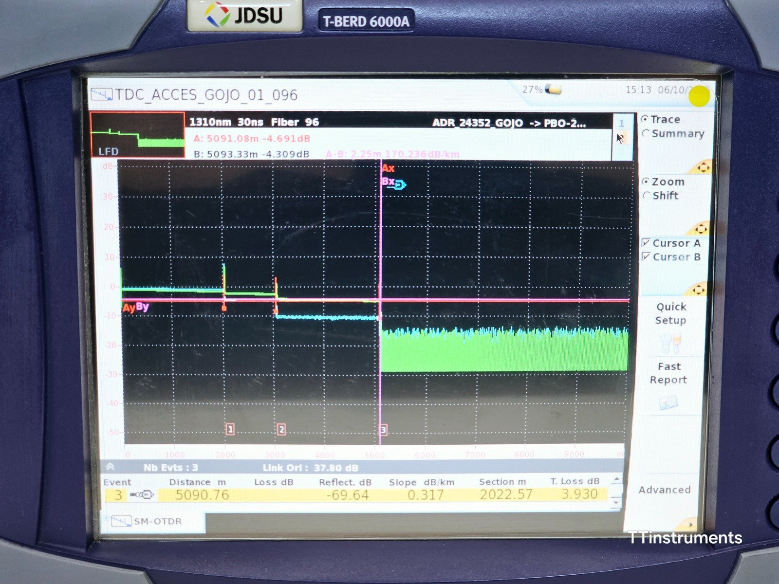 JDSU T-BERD 6000A with 8126B SM OTDR 1310/1550 nm 41/40 dB APC-FC