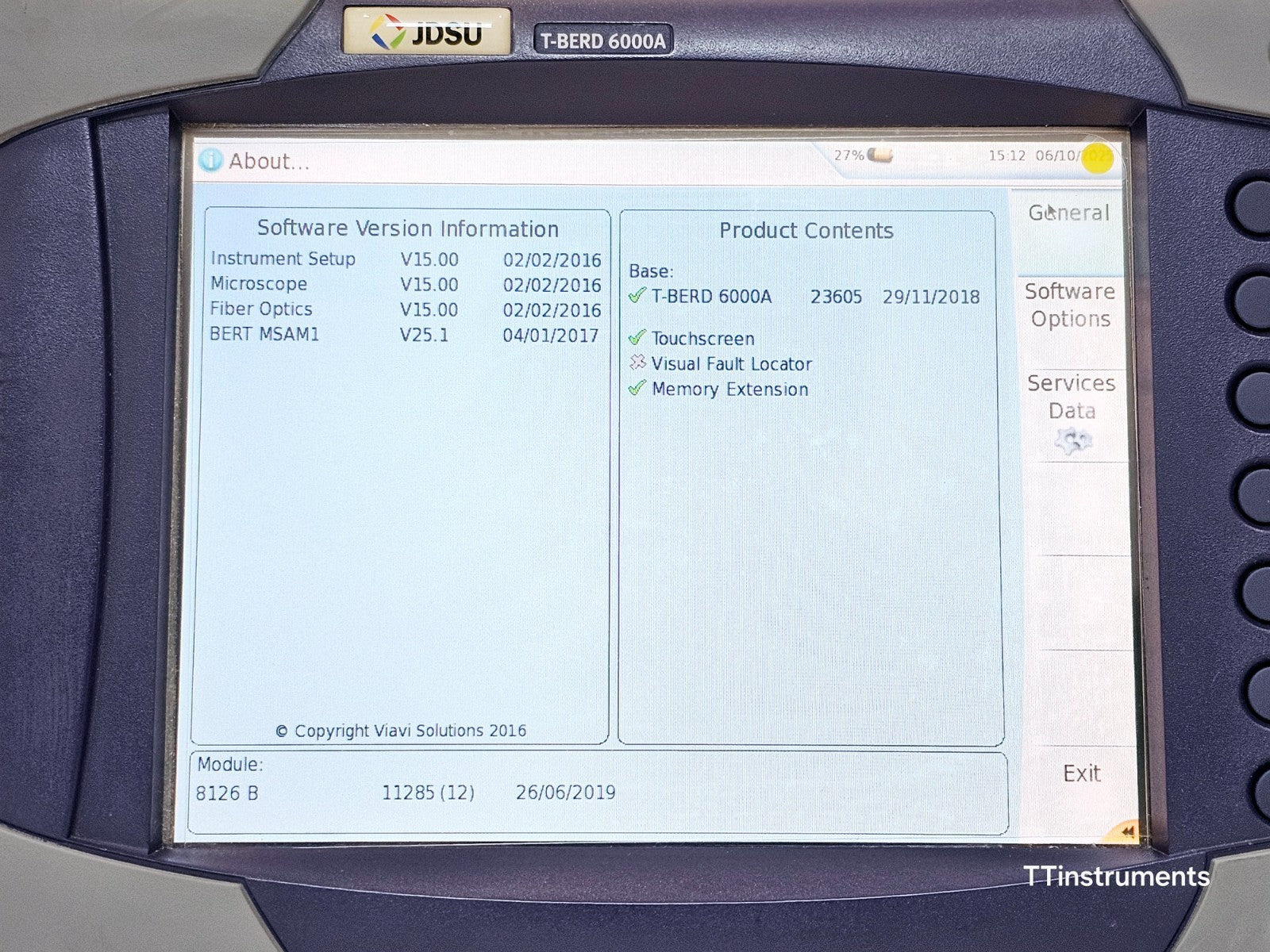 JDSU T-BERD 6000A with 8126B SM OTDR 1310/1550 nm 41/40 dB APC-FC