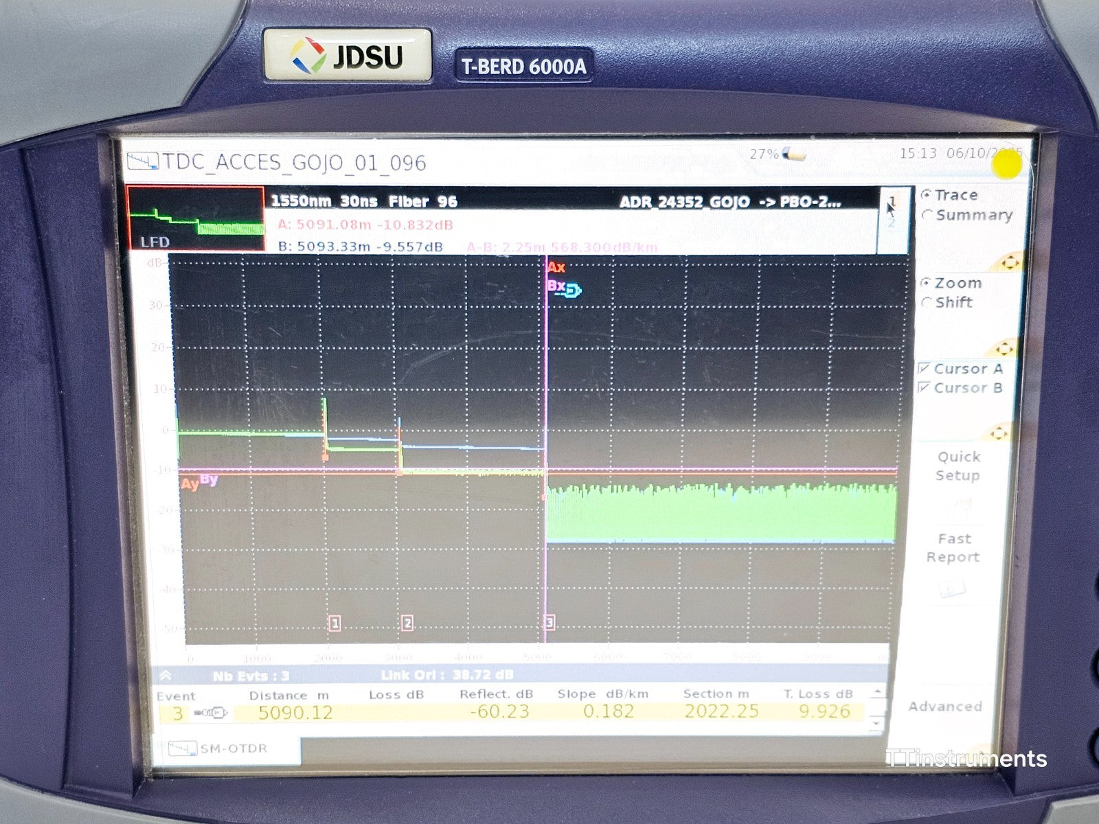 JDSU T-BERD 6000A with 8126B SM OTDR 1310/1550 nm 41/40 dB APC-FC