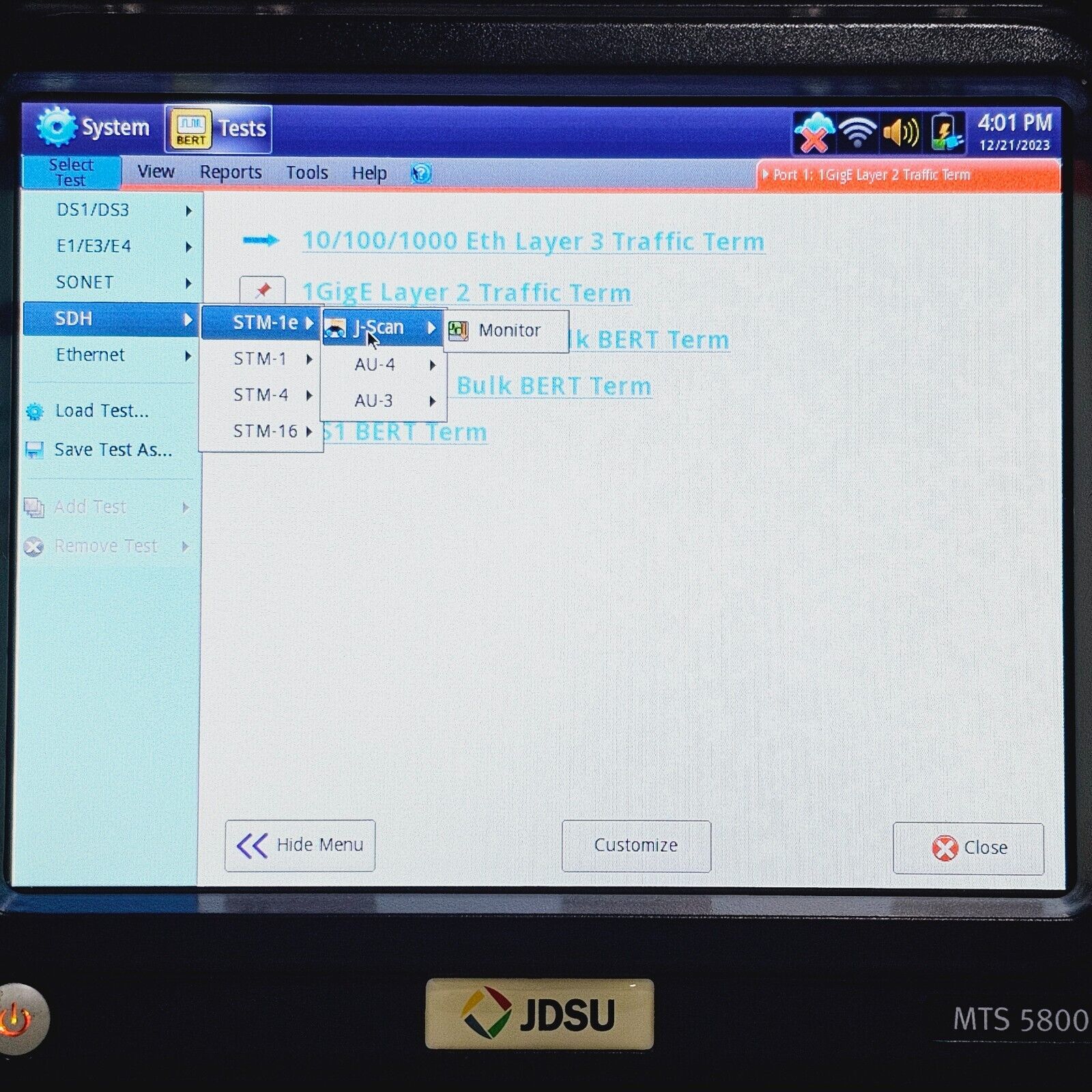 JDSU VIAVI MTS-5800 w/ 5801P 10/100/100M Electrical & 1GigE Optical Ethernet
