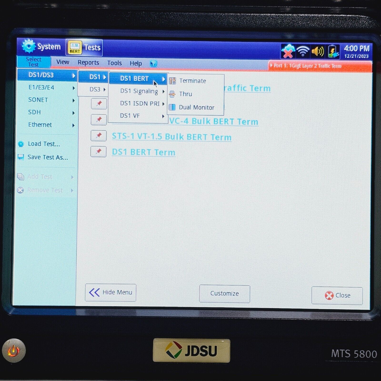 JDSU VIAVI MTS-5800 w/ 5801P 10/100/100M Electrical & 1GigE Optical Ethernet