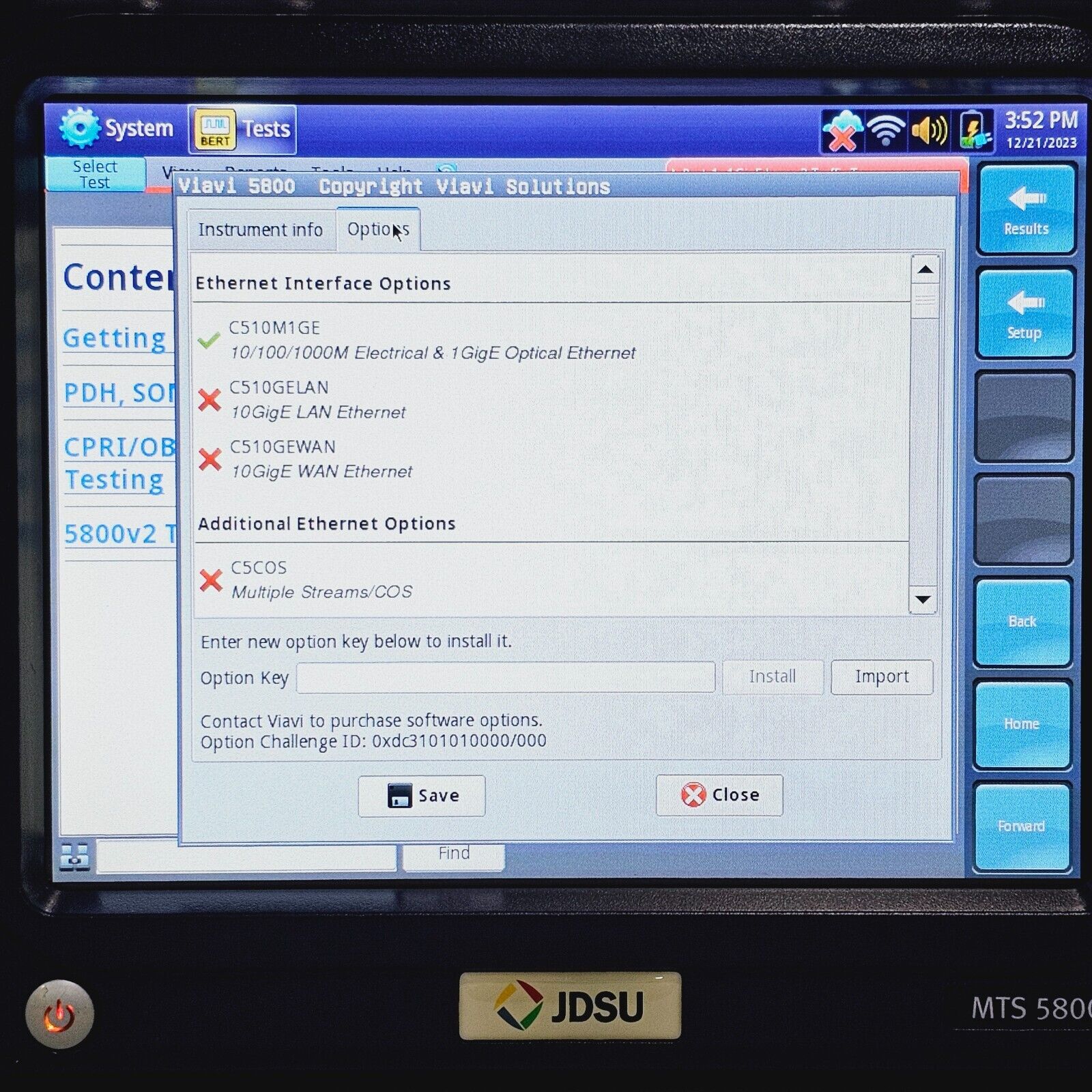 JDSU VIAVI MTS-5800 w/ 5801P 10/100/100M Electrical & 1GigE Optical Ethernet