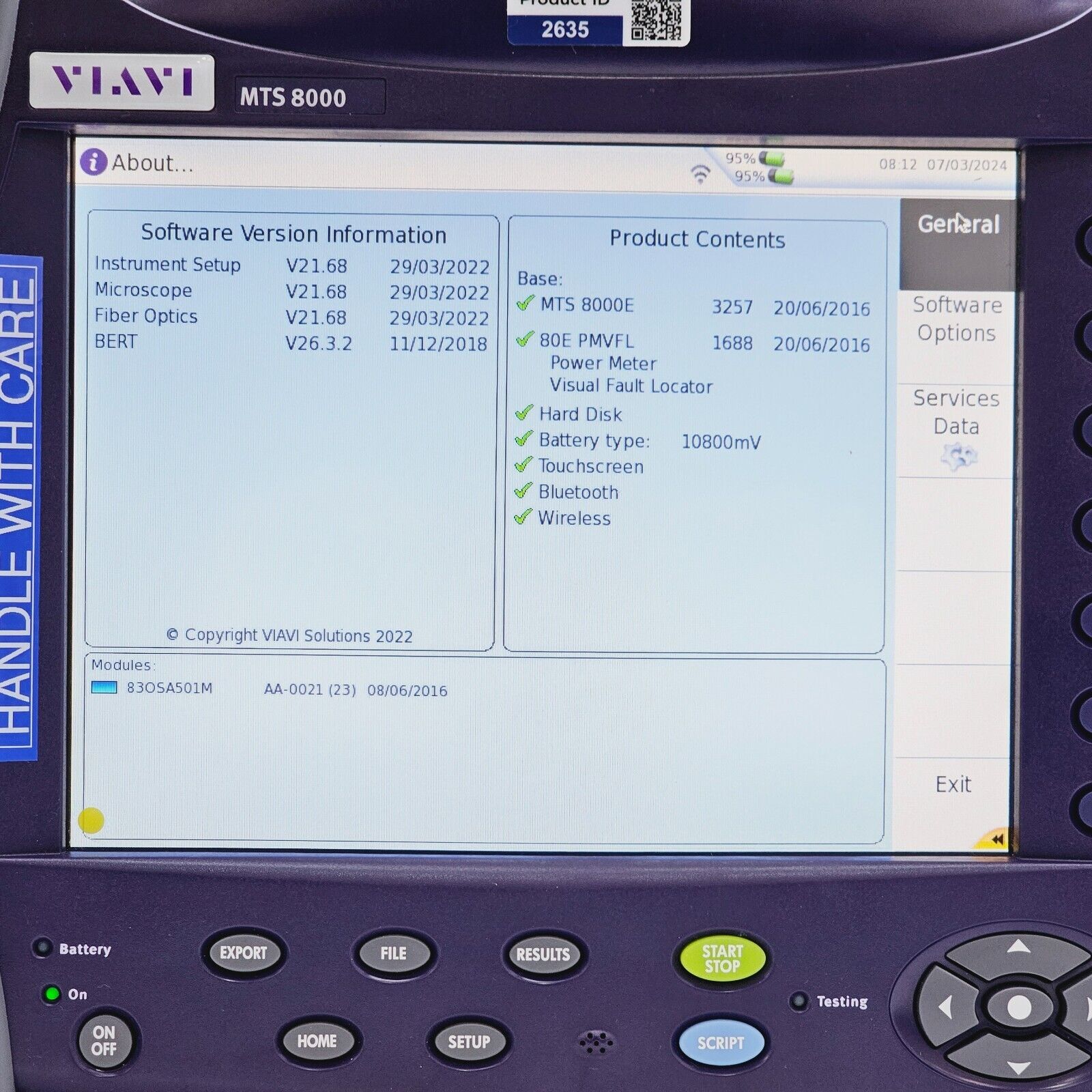 JDSU Viavi MTS 8000E V2 w/ OSA-501M 2281/91.23 High Performance DWDM 1250-1650