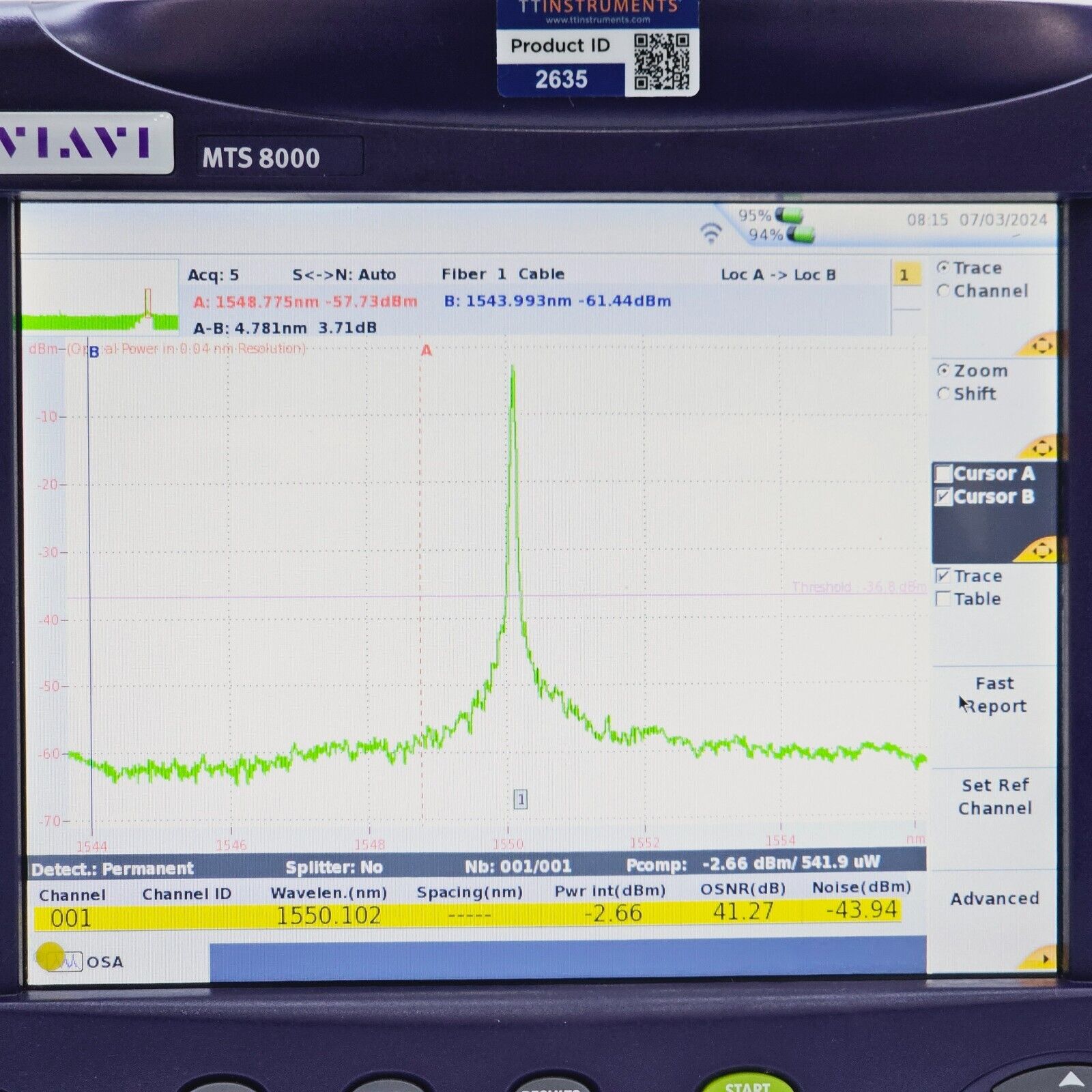 JDSU Viavi MTS 8000E V2 w/ OSA-501M 2281/91.23 High Performance DWDM 1250-1650