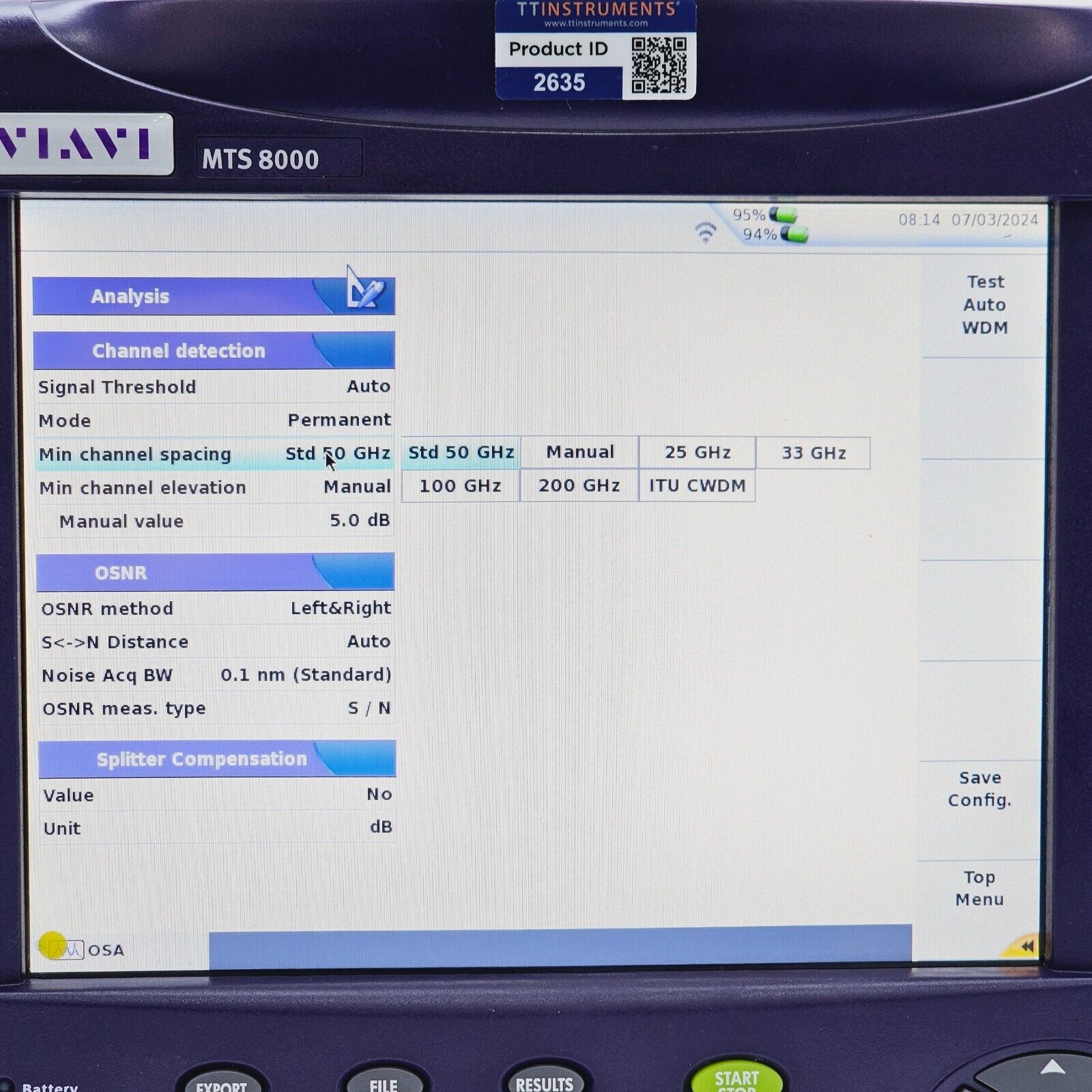 JDSU Viavi MTS 8000E V2 w/ OSA-501M 2281/91.23 High Performance DWDM 1250-1650