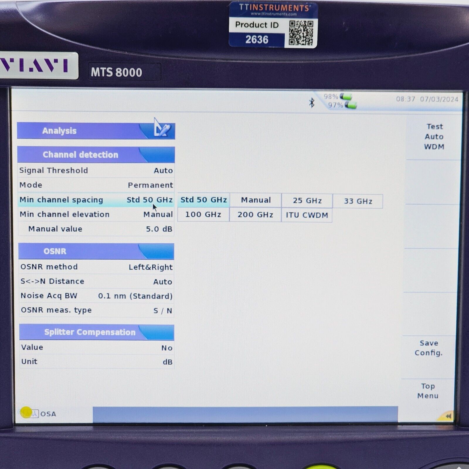 JDSU Viavi MTS 8000E V2 w/ OSA-501M 2281/91.23 High Performance DWDM Full-Band