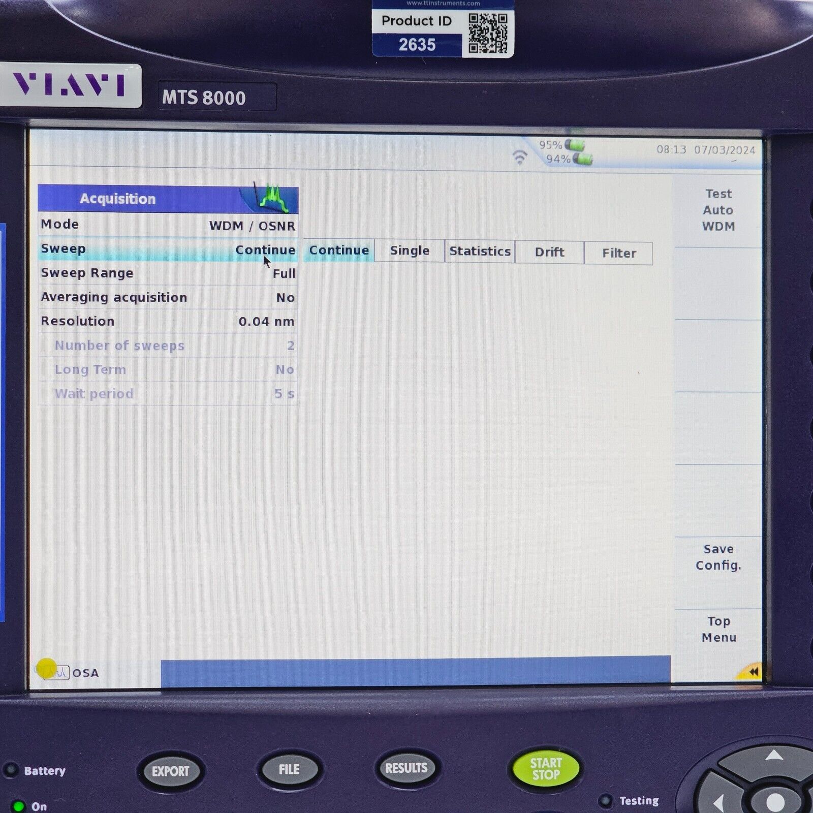JDSU Viavi MTS 8000E V2 w/ OSA-501M 2281/91.23 High Performance DWDM 1250-1650