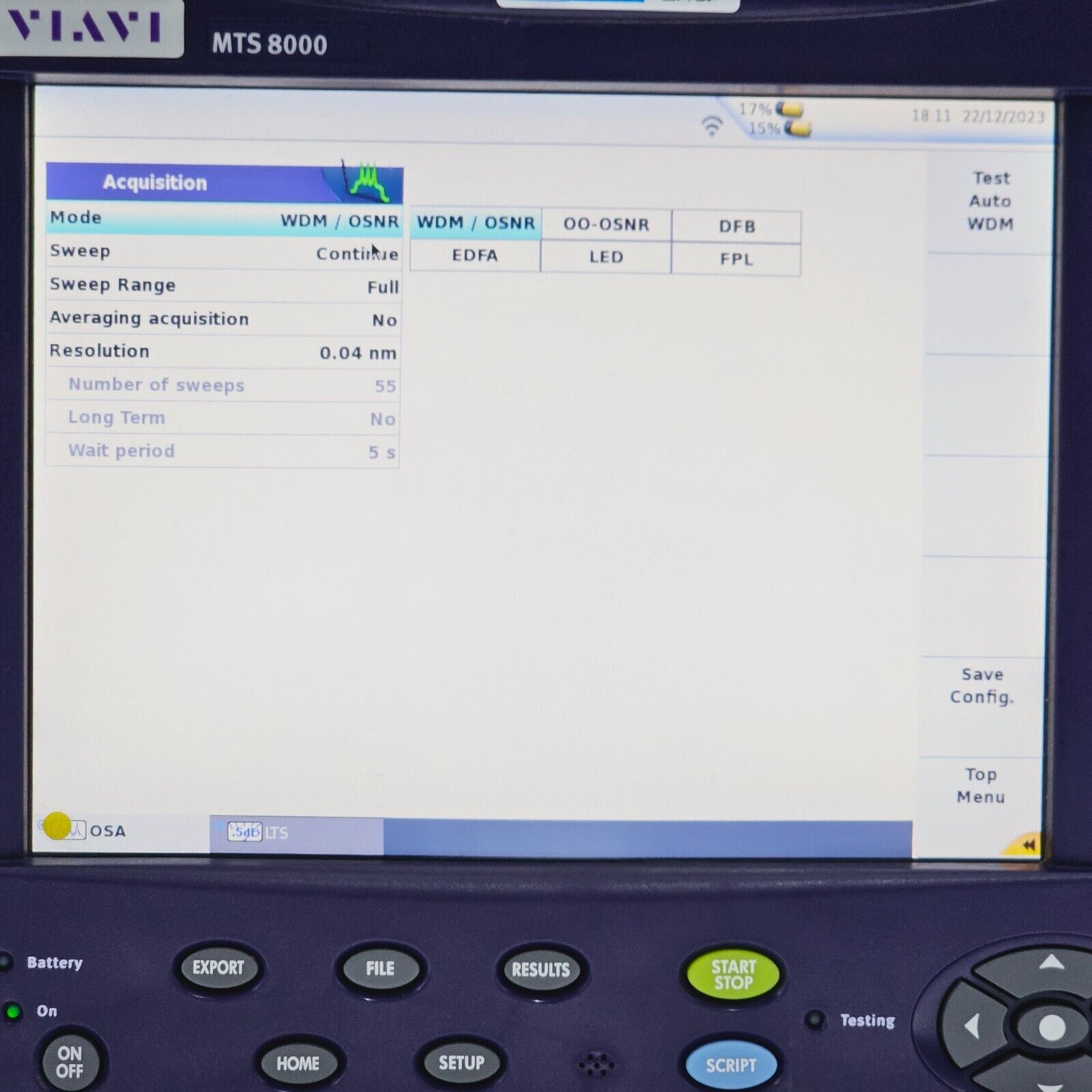 JDSU Viavi MTS 8000E VFL PM w/ OSA-500 2281/91.51 Optical DWDM Analyzer