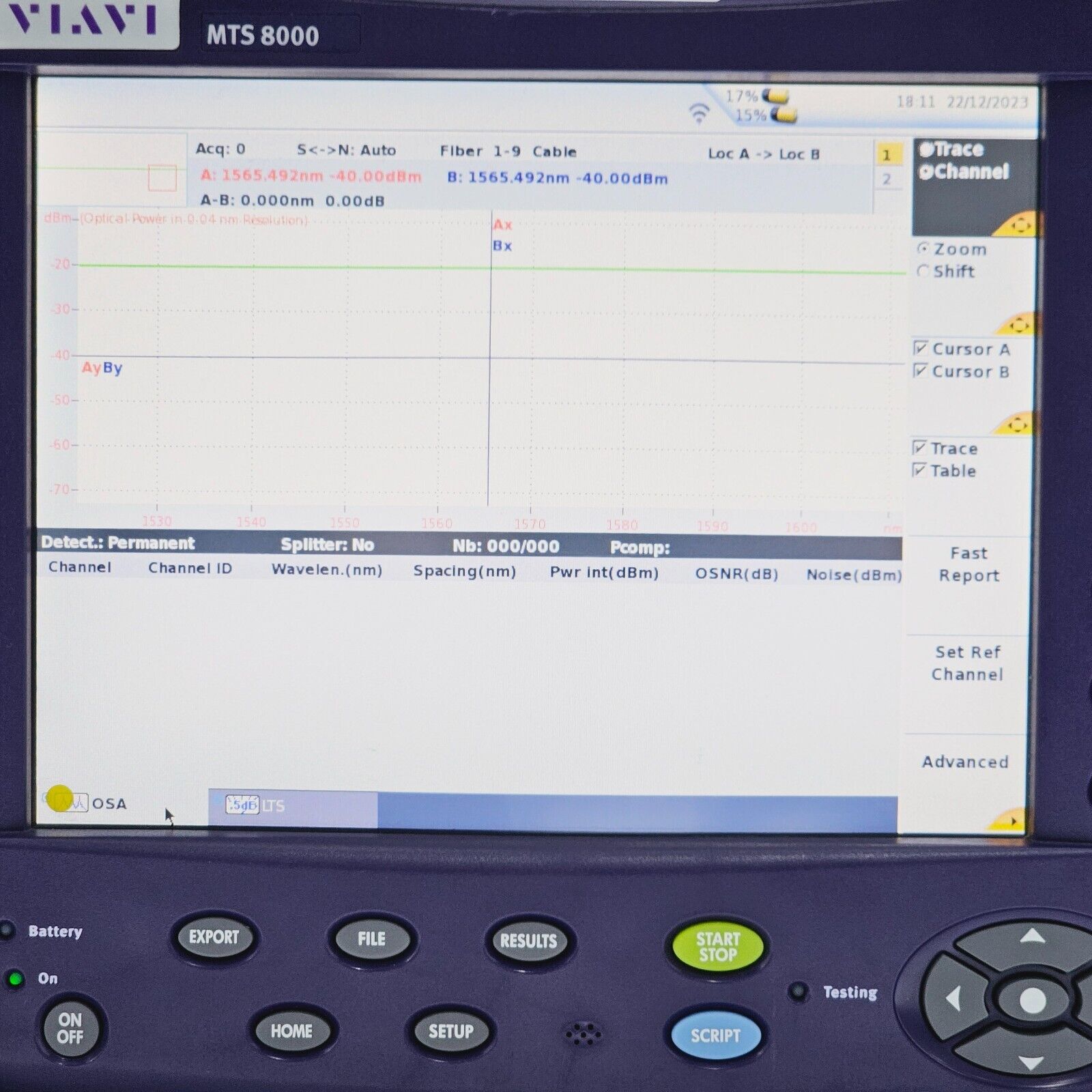 JDSU Viavi MTS 8000E VFL PM w/ OSA-500 2281/91.51 Optical DWDM Analyzer