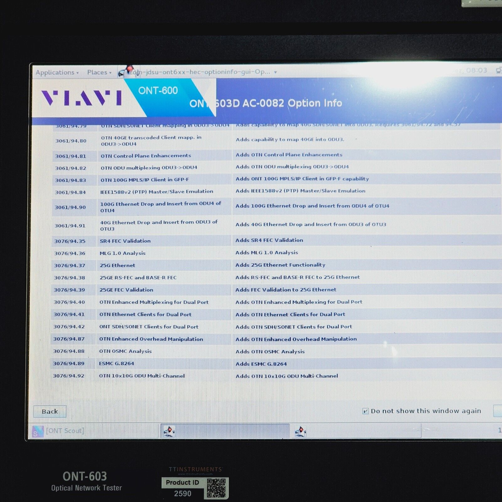 JDSU Viavi ONT-603 Optical Network Tester w/ QSFP+/CFP2 Module 40/100G Ethernet