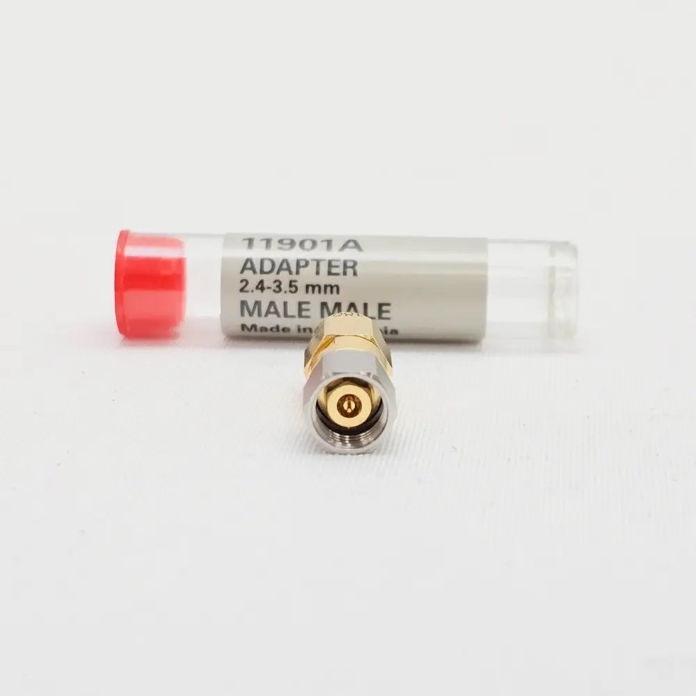 Keysight 11901A 2.4mm male connector end showing gold centre pin and silver outer body