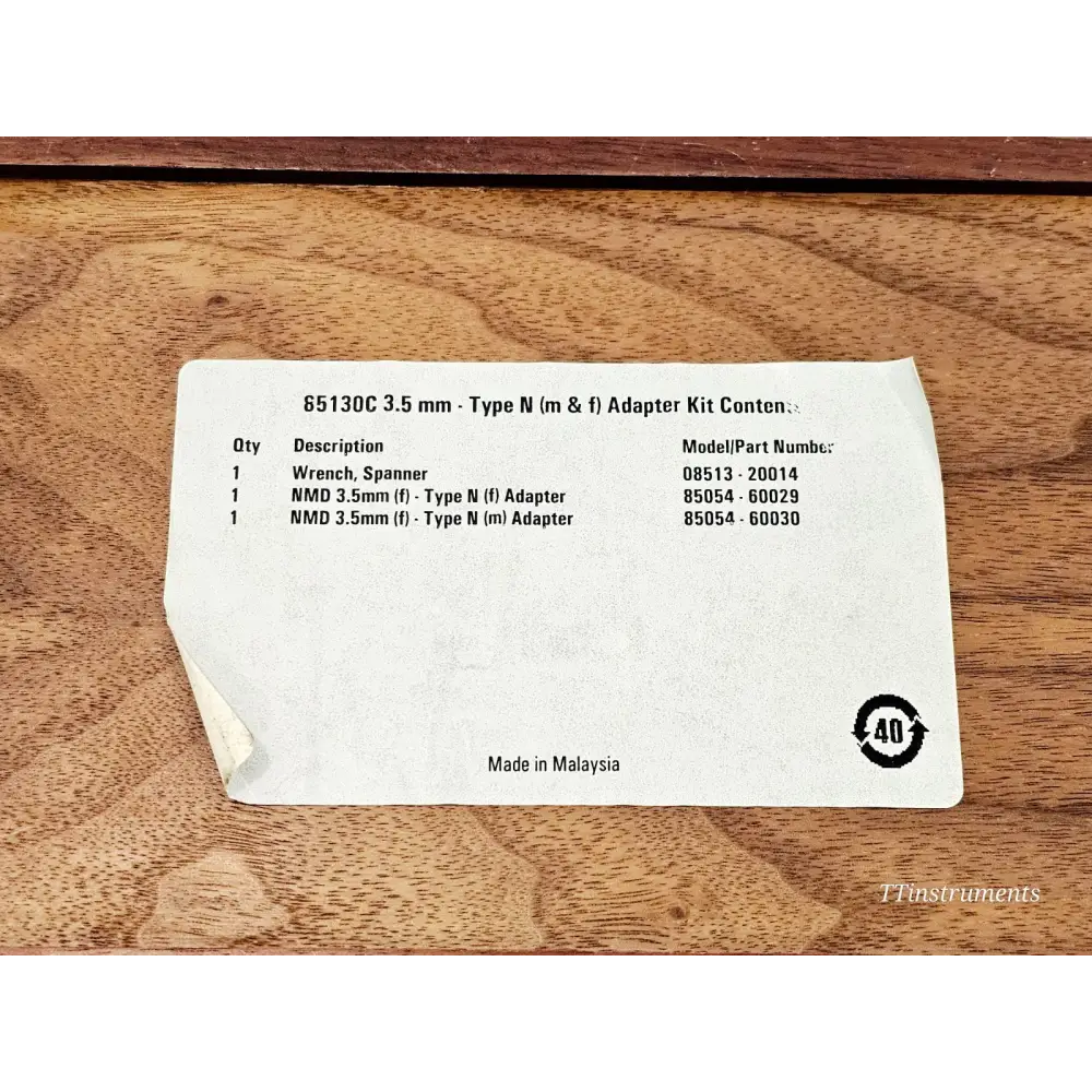 Keysight 85130C kit contents label showing part numbers 85054-60029, 85054-60030 and spanner wrench 08513-20014