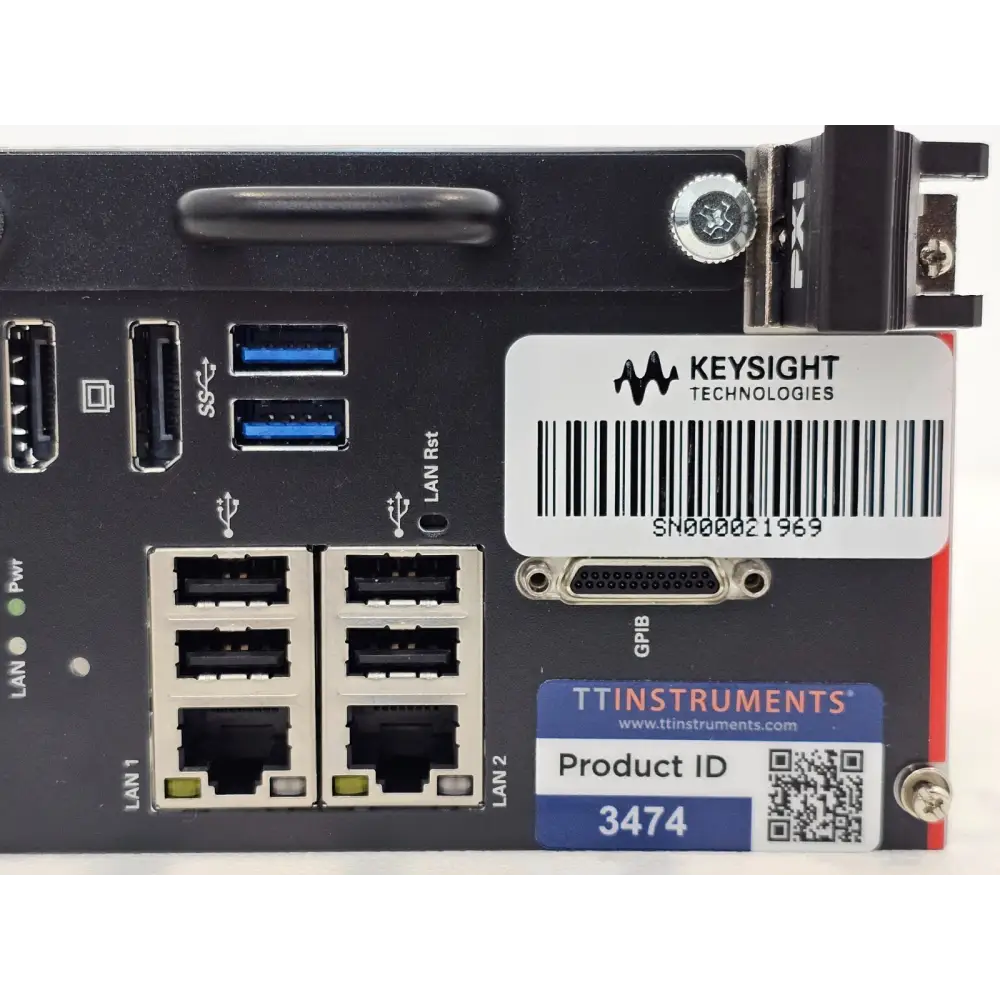 Keysight M9035A PXIe Embedded Controller angled three-quarter view showing full front panel layout