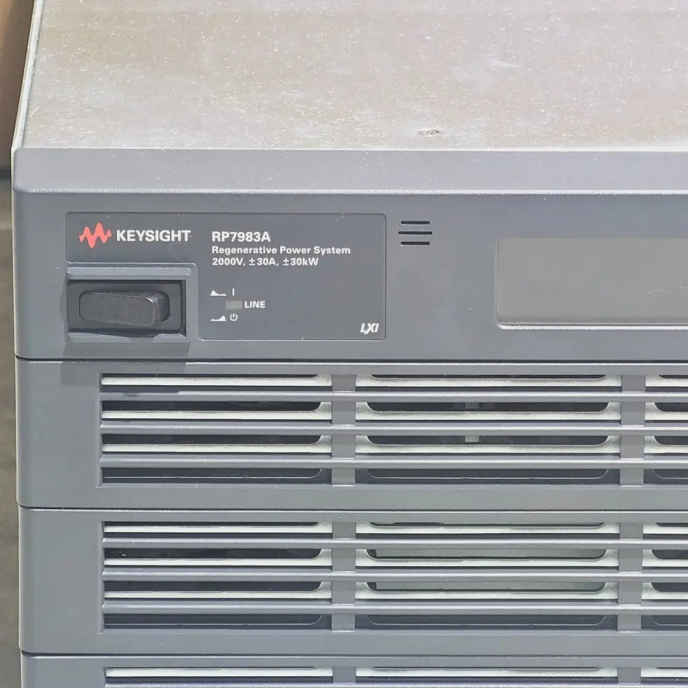 Keysight RP7983A rear panel showing output bus bars and GPIB, LAN, USB interface connectors