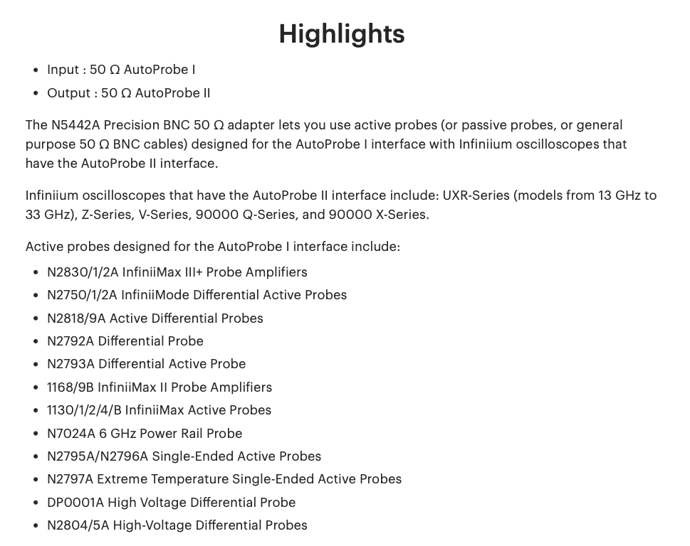 Keysight N5442A Precision BNC Adapter For Infiniium 90000-X, V & Z-Series