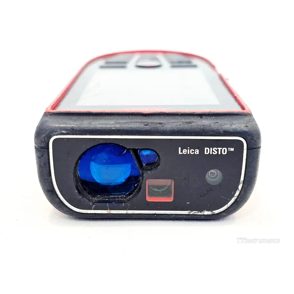 Leica DISTO D810 touch top-end view showing laser aperture, camera lens and Leica DISTO branding