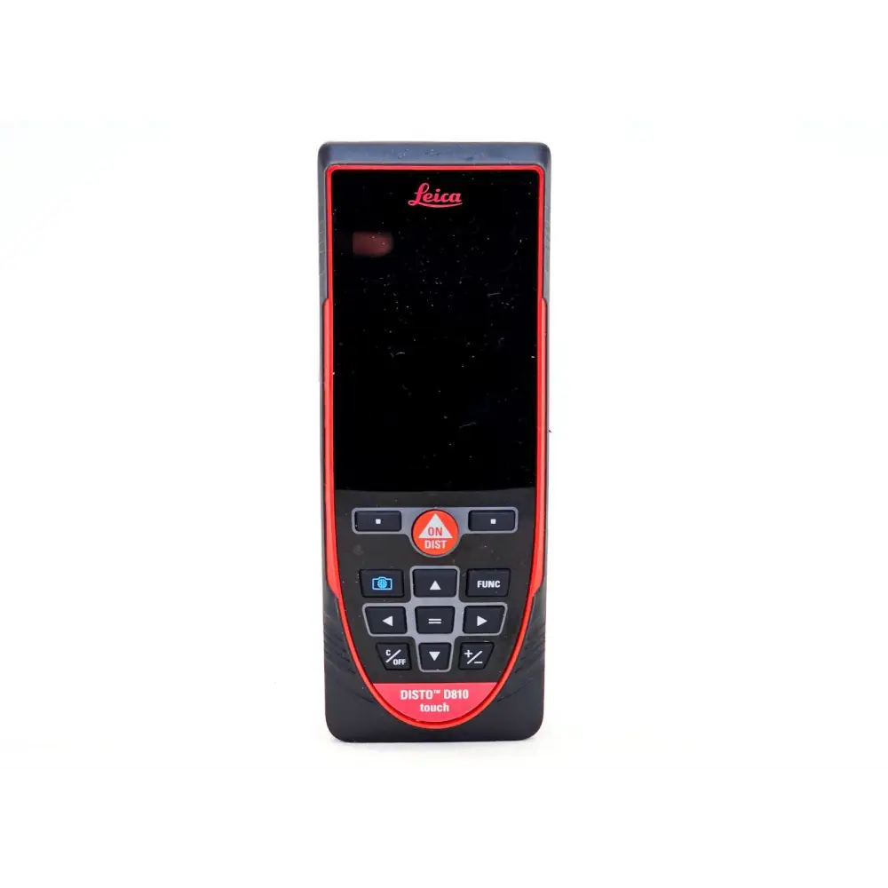 Leica DISTO D810 touch front view with screen off showing DISTO D810 touch branding and physical keypad