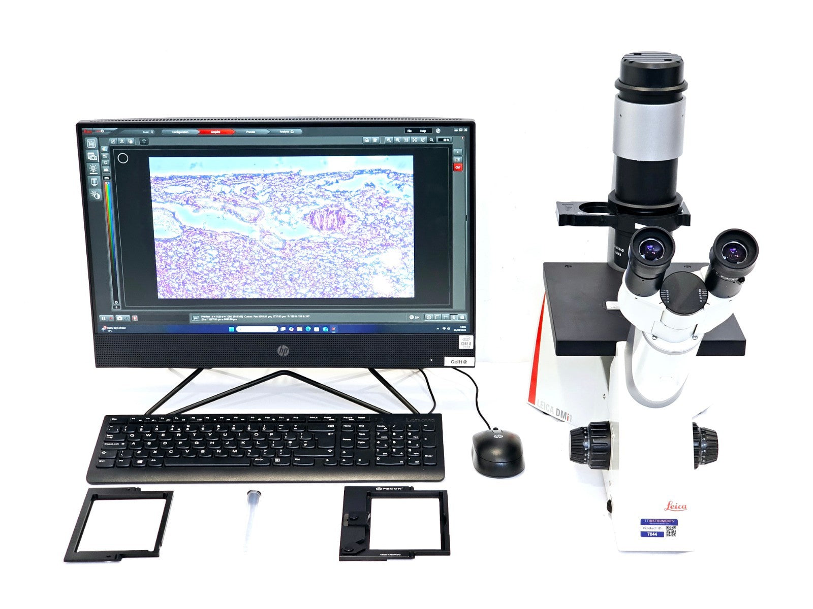 Leica DMi1 Inverted Microscope w/ Flexacam C1 Camera 4x 10x 20x Objectives + PC