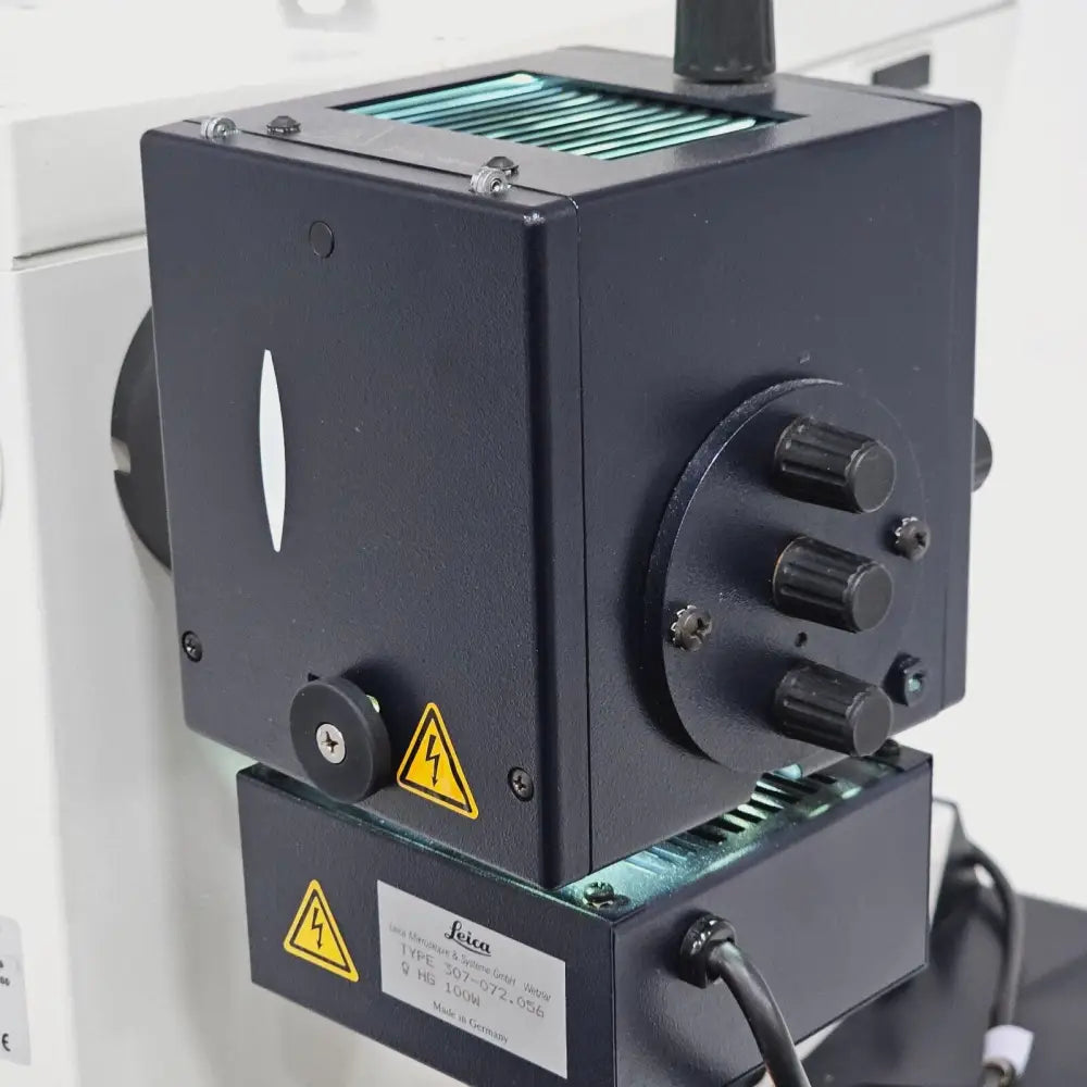 Leica DMRE HC microscope overall three-quarter angle view showing full stand height