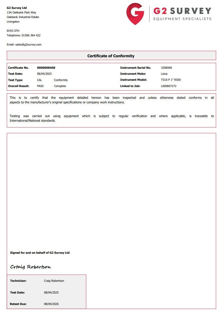Leica TS16 P 1" R500 Robotic Total Station CS20 3.75G Prism Serviced April 2025