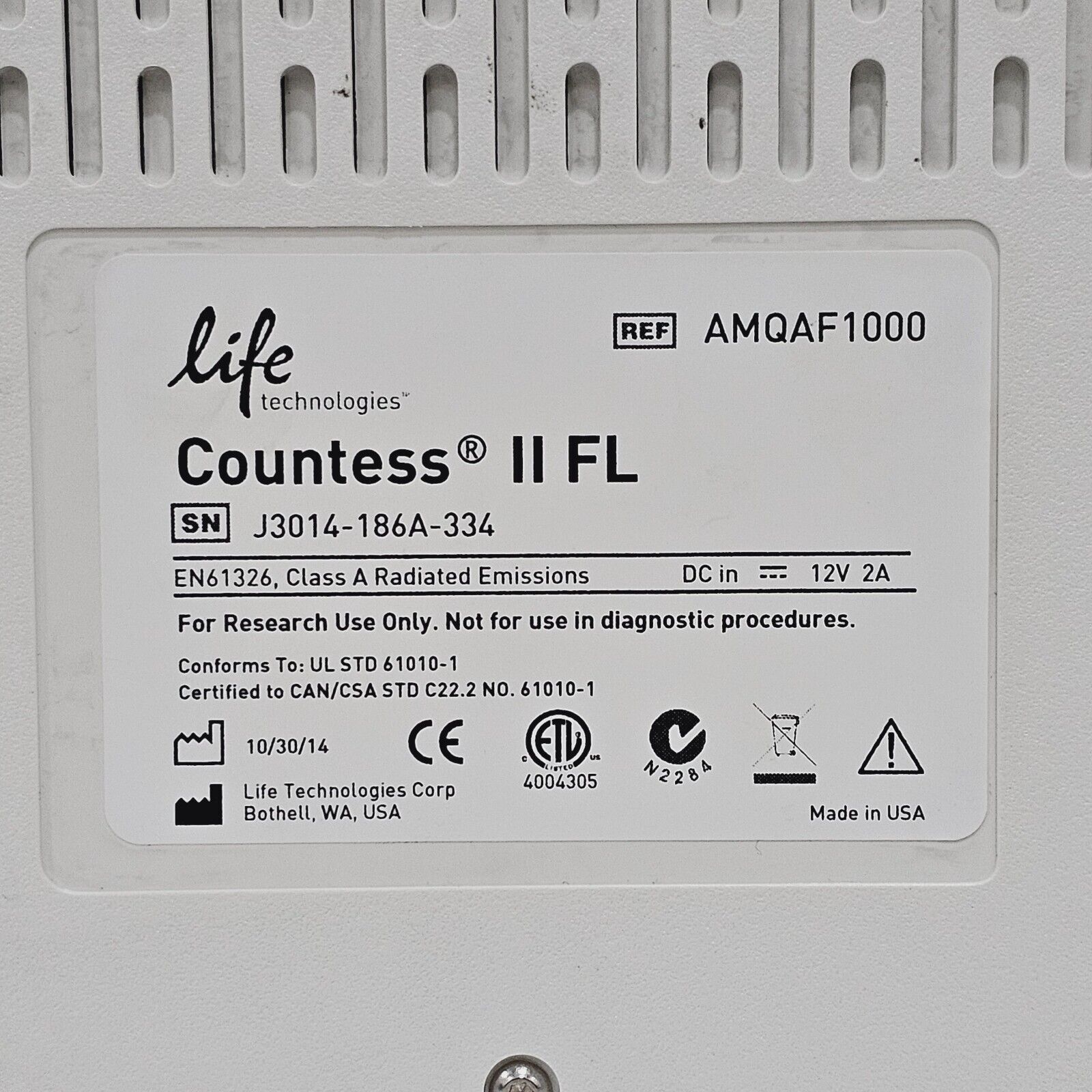 Life Technologies Countess II FL Automated Cell Counter AMQAF1000 with RFP LED