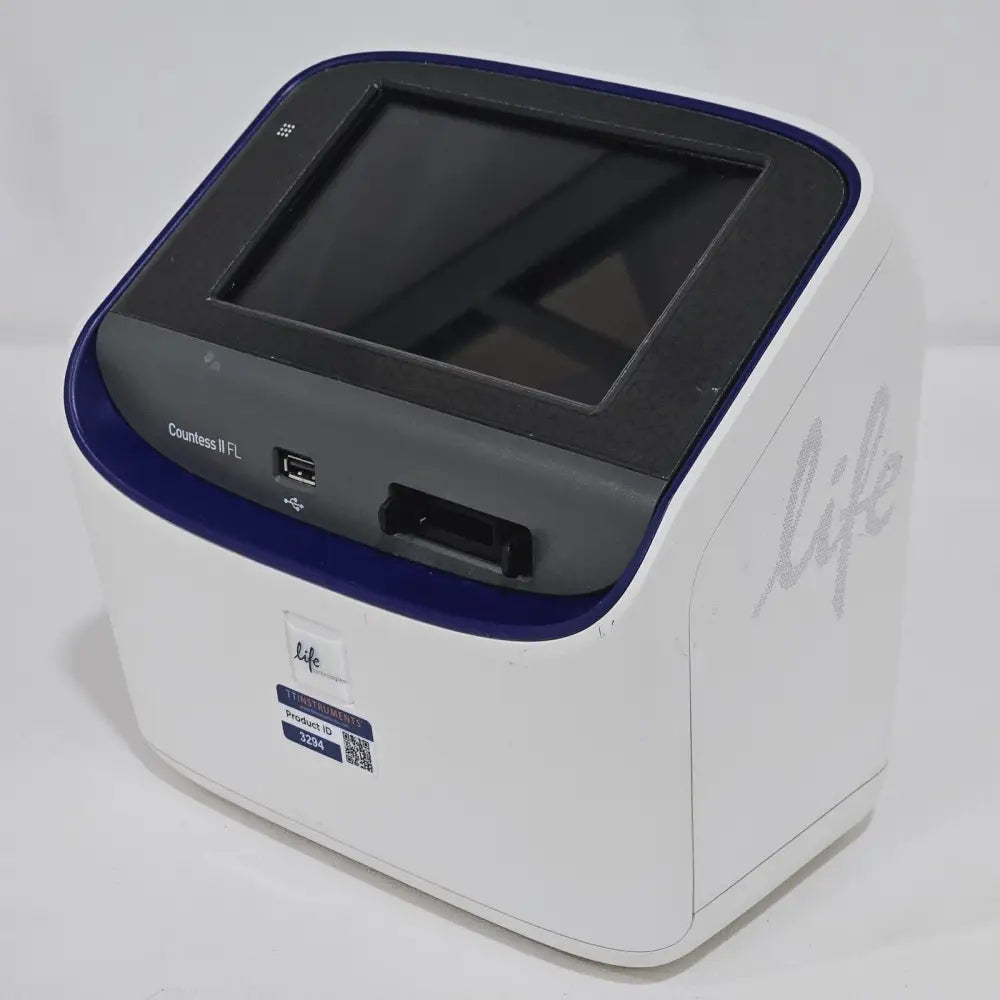 Life Technologies Countess II FL automated cell counter top-down view showing touchscreen interface and slide port