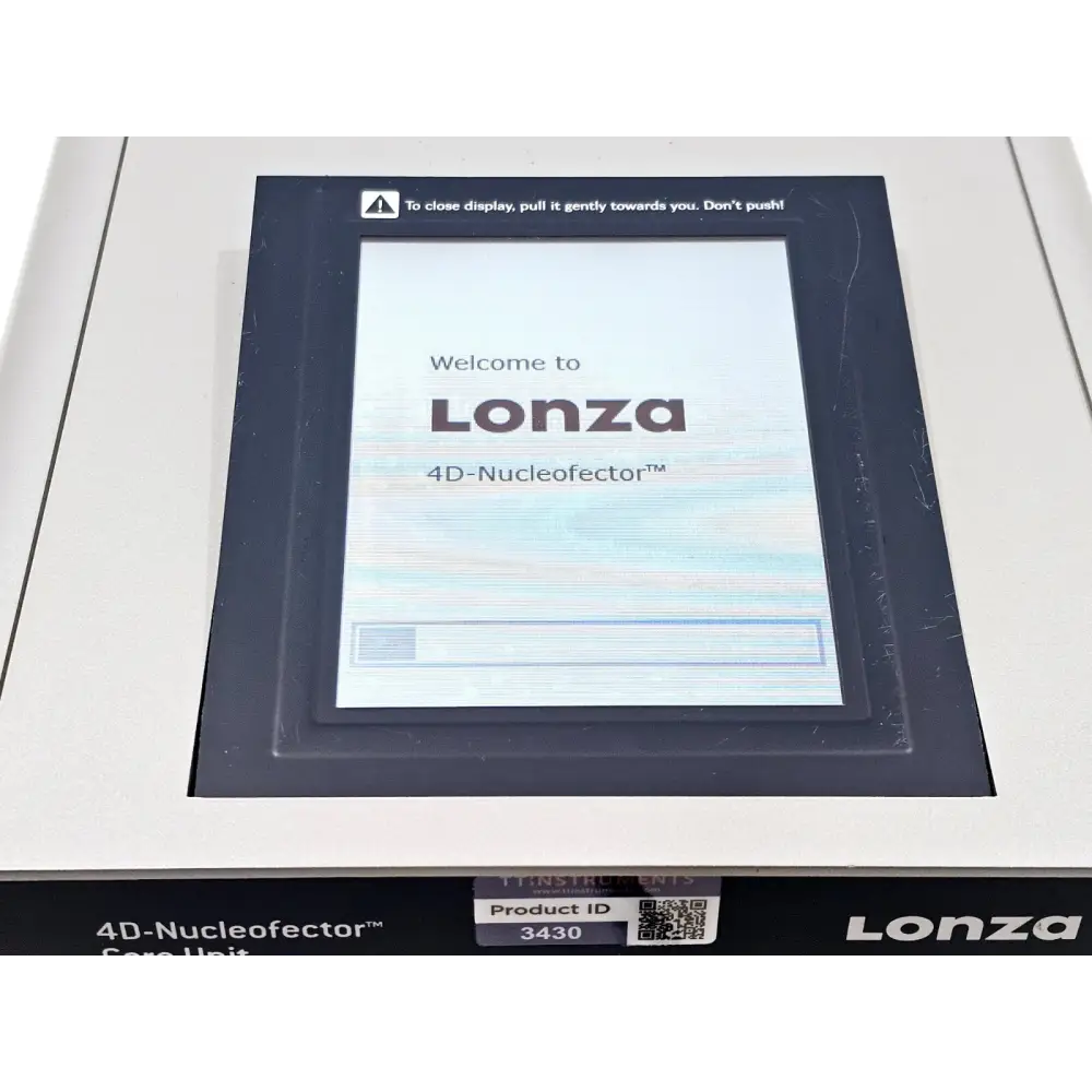 Lonza 4D-Nucleofector Core Unit boot screen displayed on touchscreen interface