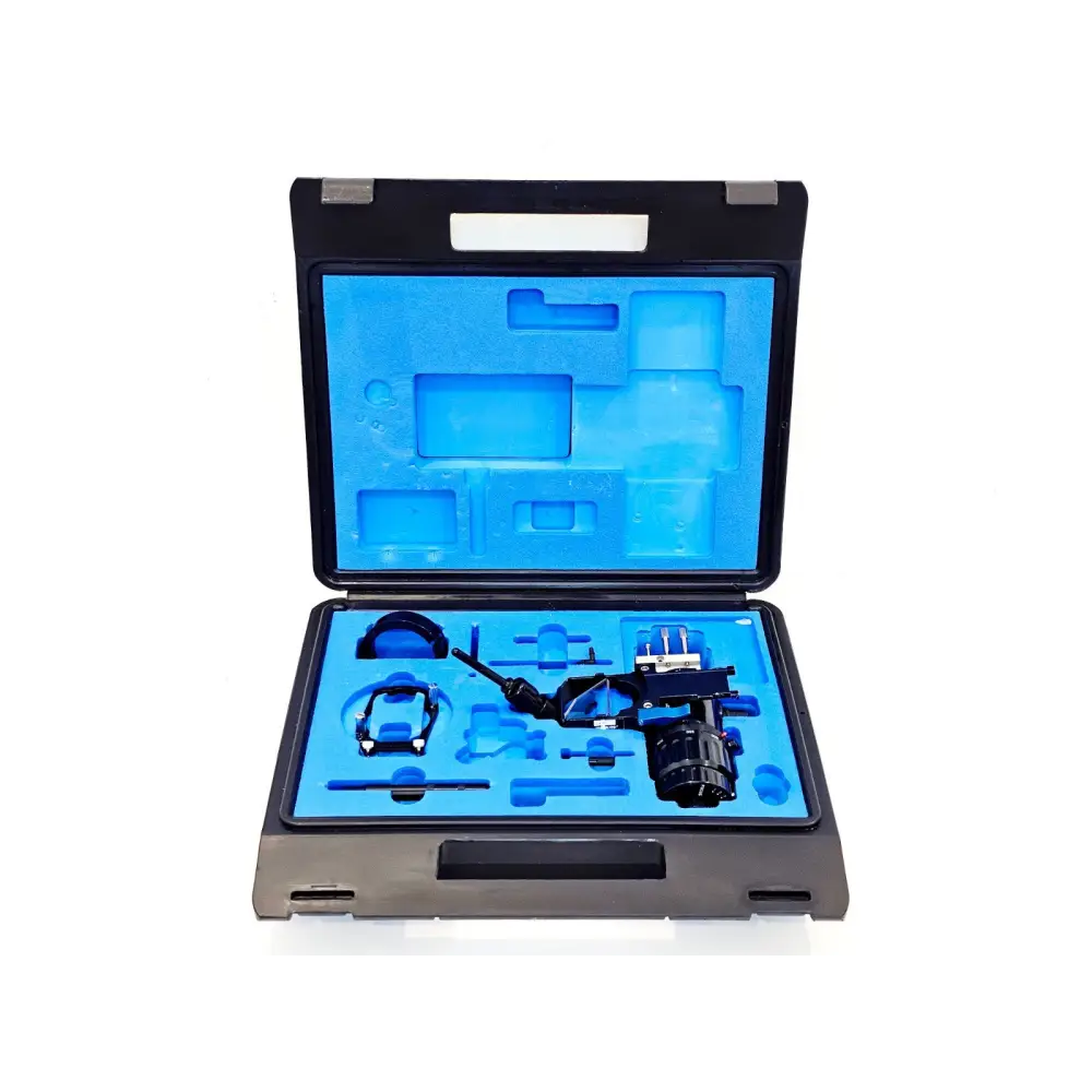 Lumenis Sharplan AcuSpot 712 CO2 laser micromanipulator kit in open black carry case with blue foam insert