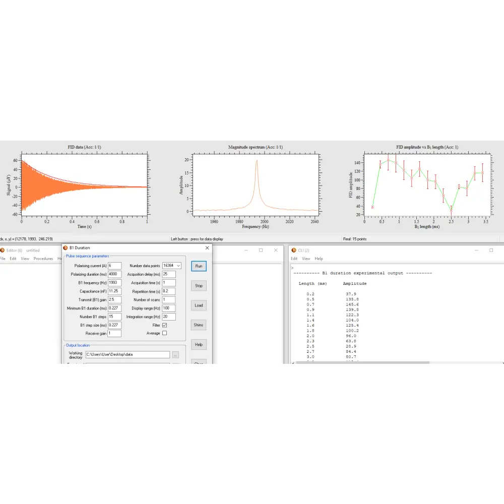 Prospa autoshim result and post-shim pulse-and-collect spectral output on Terranova system