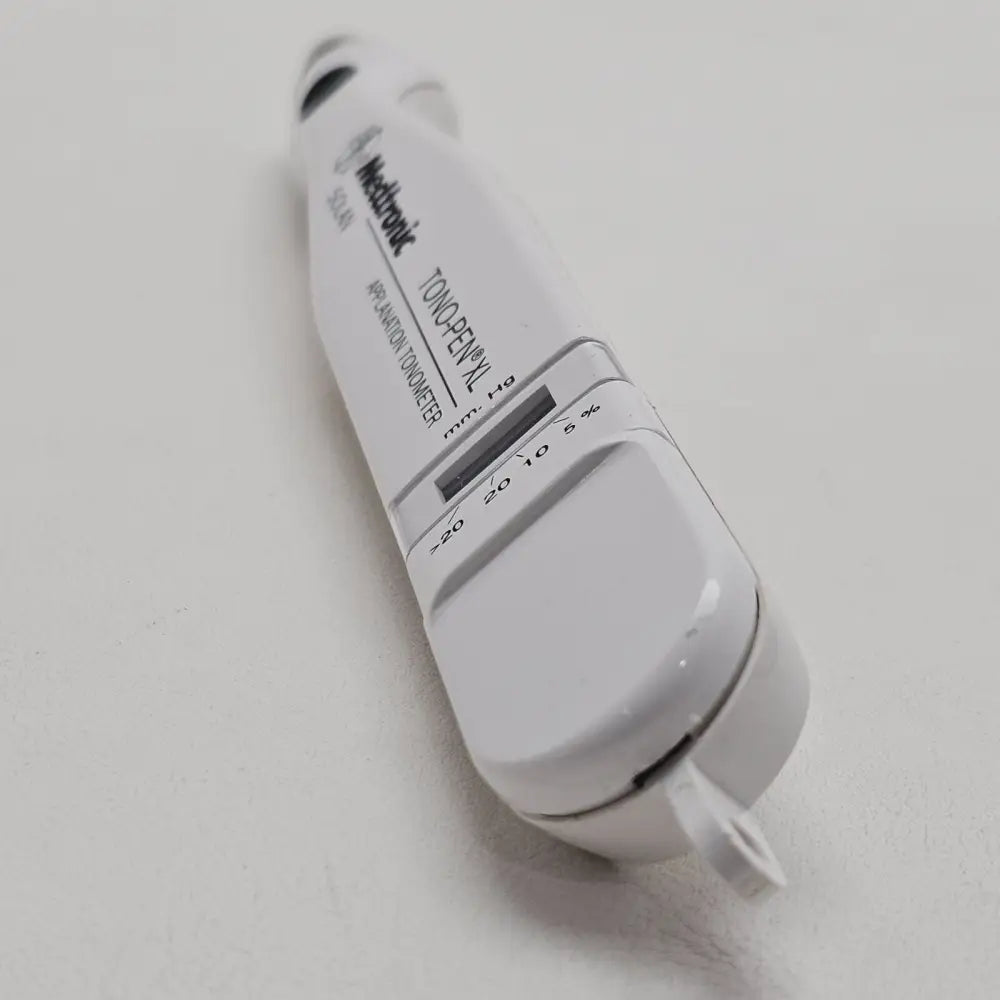 Medtronic Solan TONO-PEN XL Tonometer — rear view showing battery compartment and stylus blade access