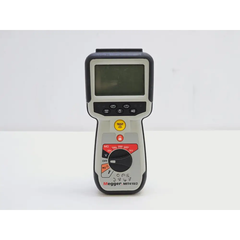Megger MIT410/2 megohmmeter right-side profile showing rubber over-moulded housing and test terminals