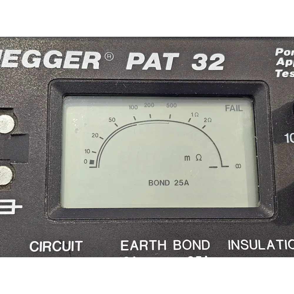 Megger PAT32 PAT tester instrument label and rating plate detail