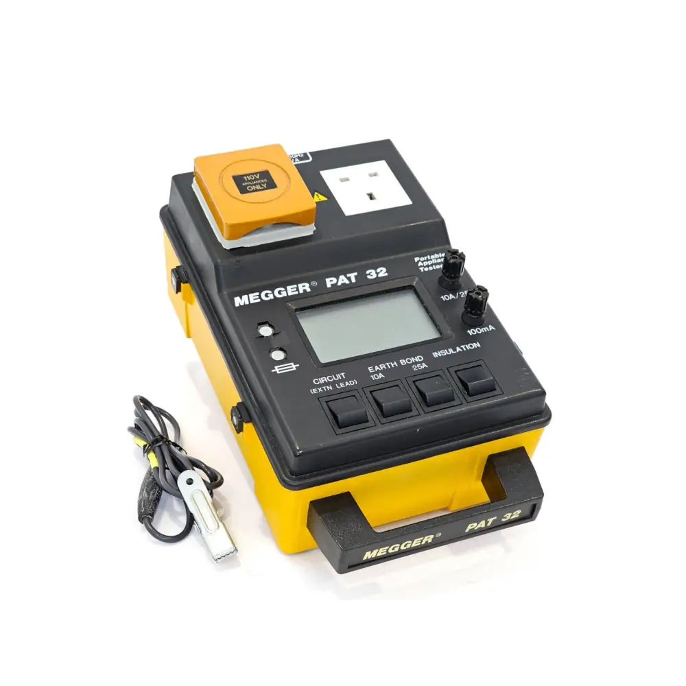 Megger PAT32 Portable Appliance Tester front view showing analogue/digital display and test sockets