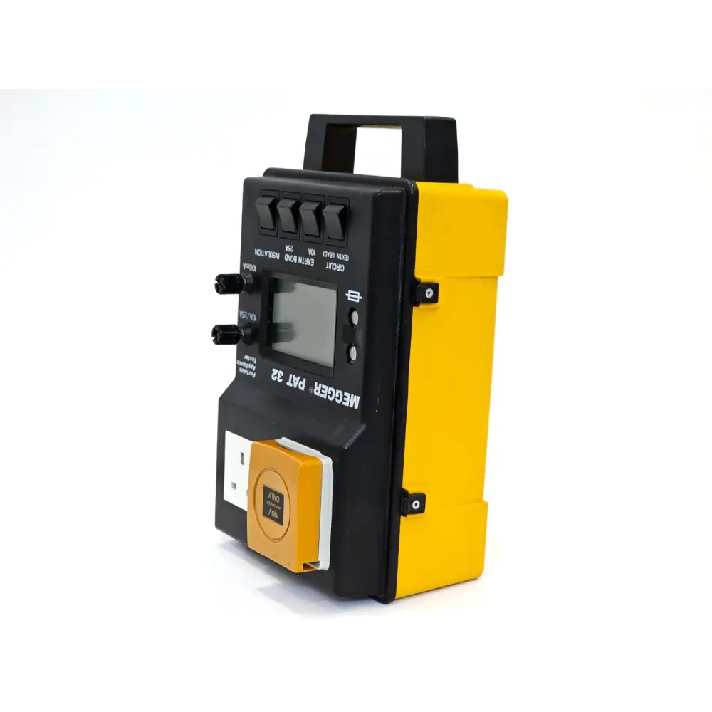 Megger PAT32 portable appliance tester right side view showing carry handle and housing