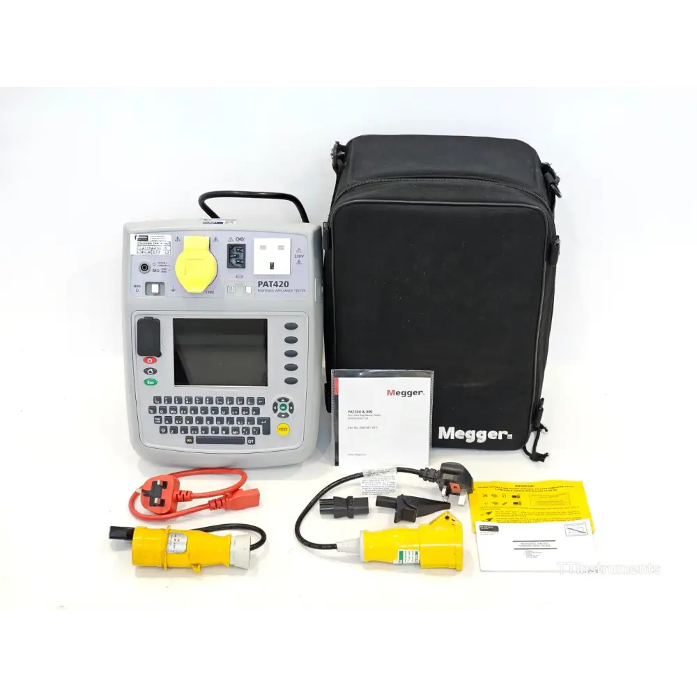 Megger PAT420 portable appliance tester front view showing 5.7 inch colour display and QWERTY keypad