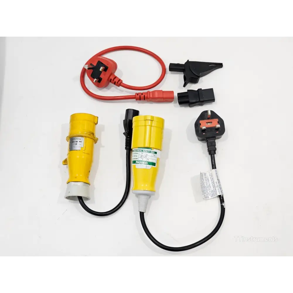 Megger PAT420 PAT tester with accessories laid out showing complete set as supplied